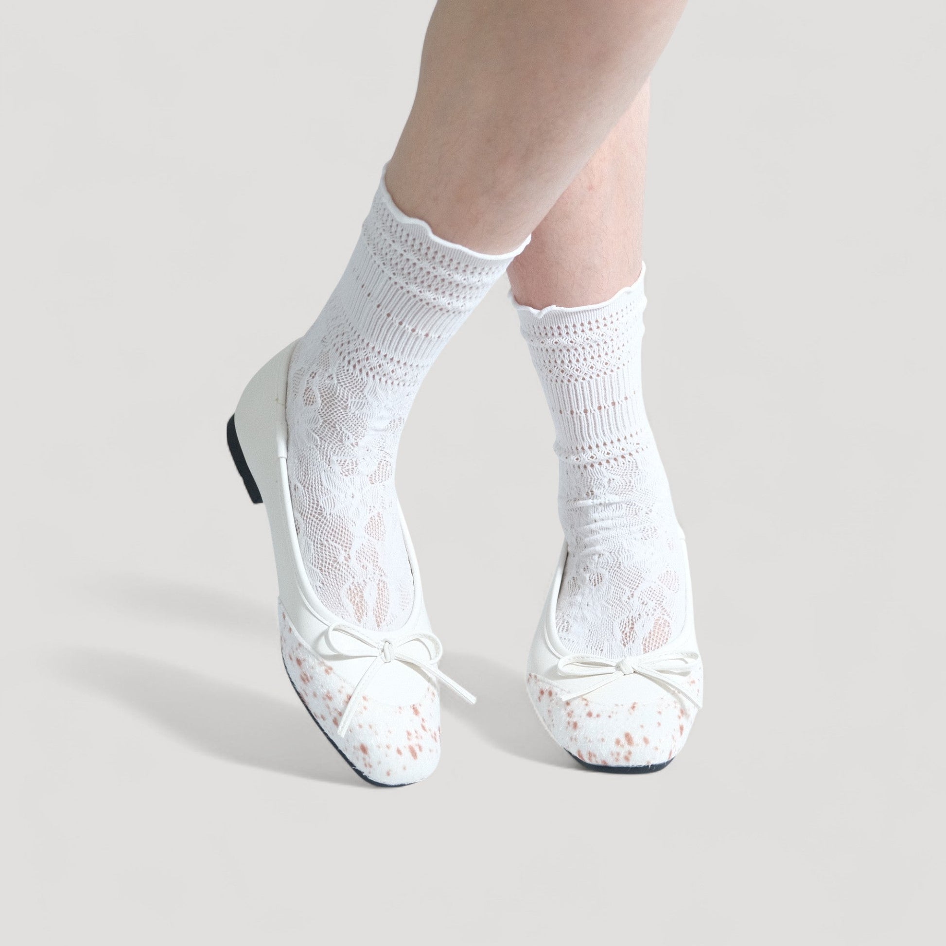 White Leopard Print Almond Toe Ballet Flats - tutufox - shoes