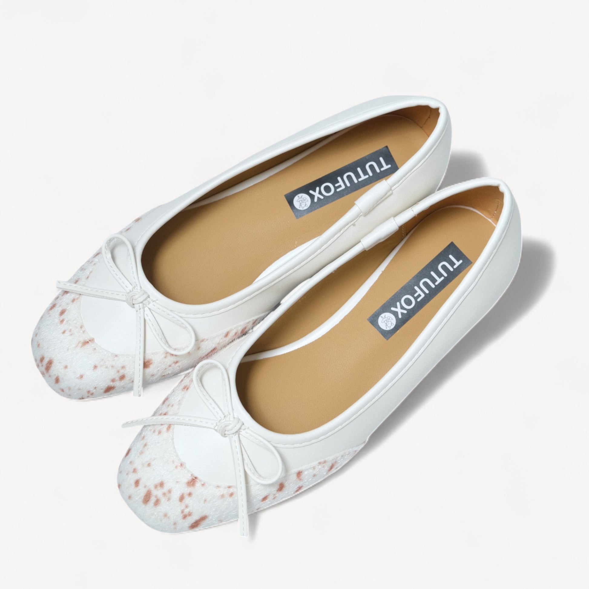 White Leopard Print Almond Toe Ballet Flats - tutufox - shoes