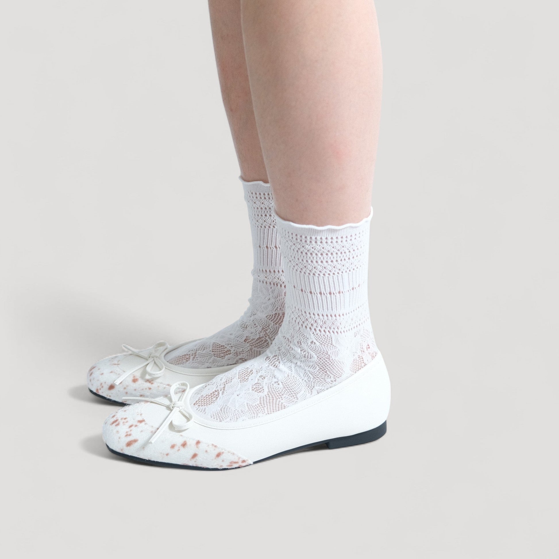 White Leopard Print Almond Toe Ballet Flats - tutufox - shoes