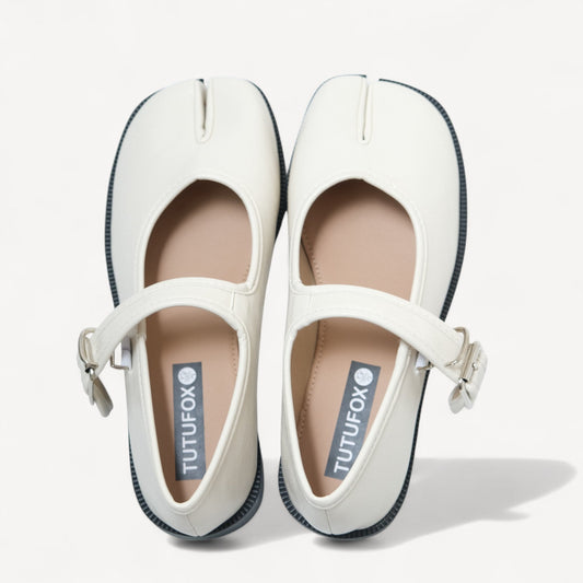 White Mary Jane Soft Split Toe Flats Tabi - tutufox - tabis