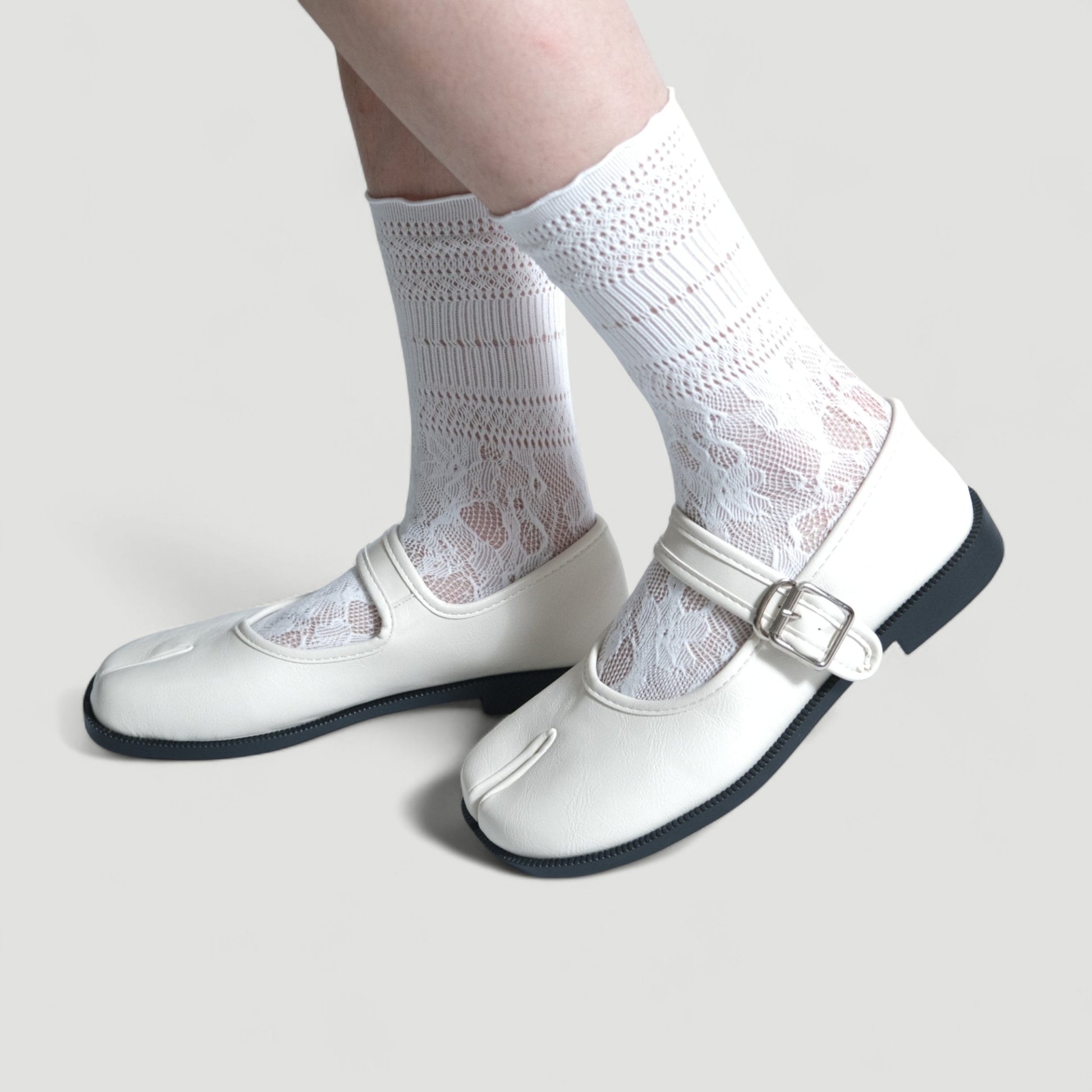 White Mary Jane Soft Split Toe Flats Tabi - tutufox - tabis