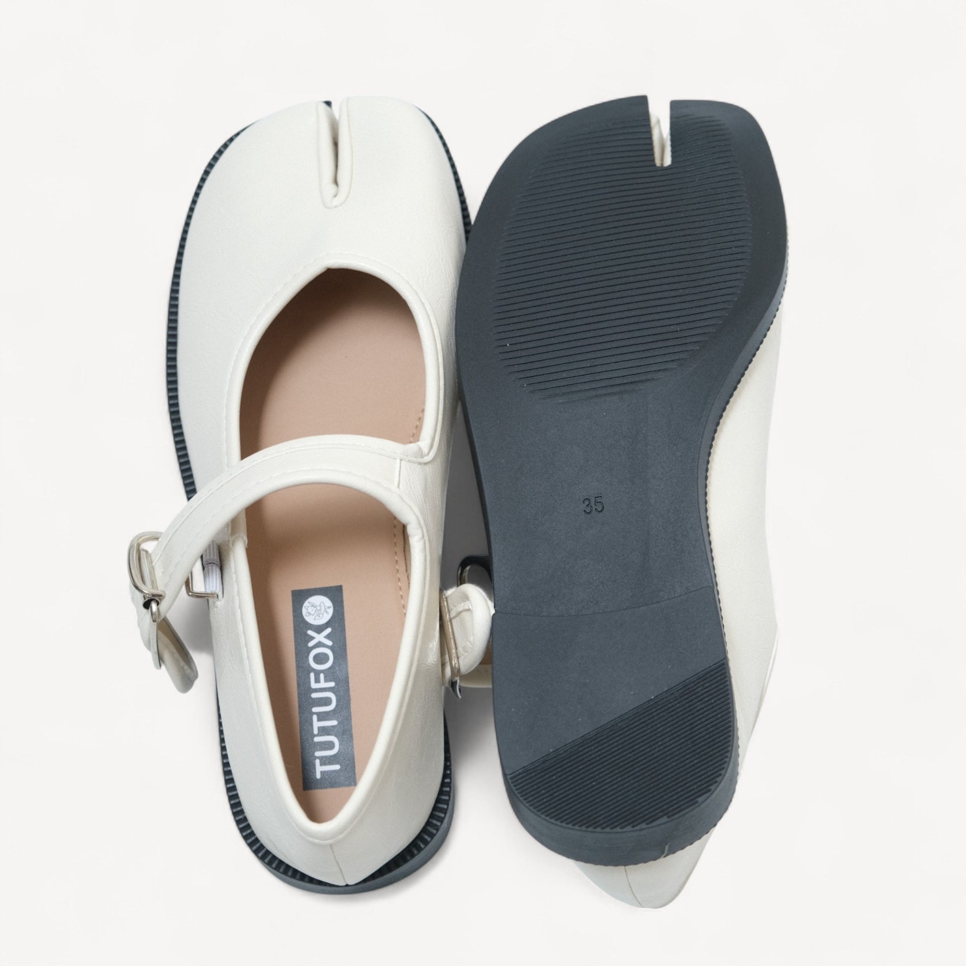 White Mary Jane Soft Split Toe Flats Tabi - tutufox - tabis