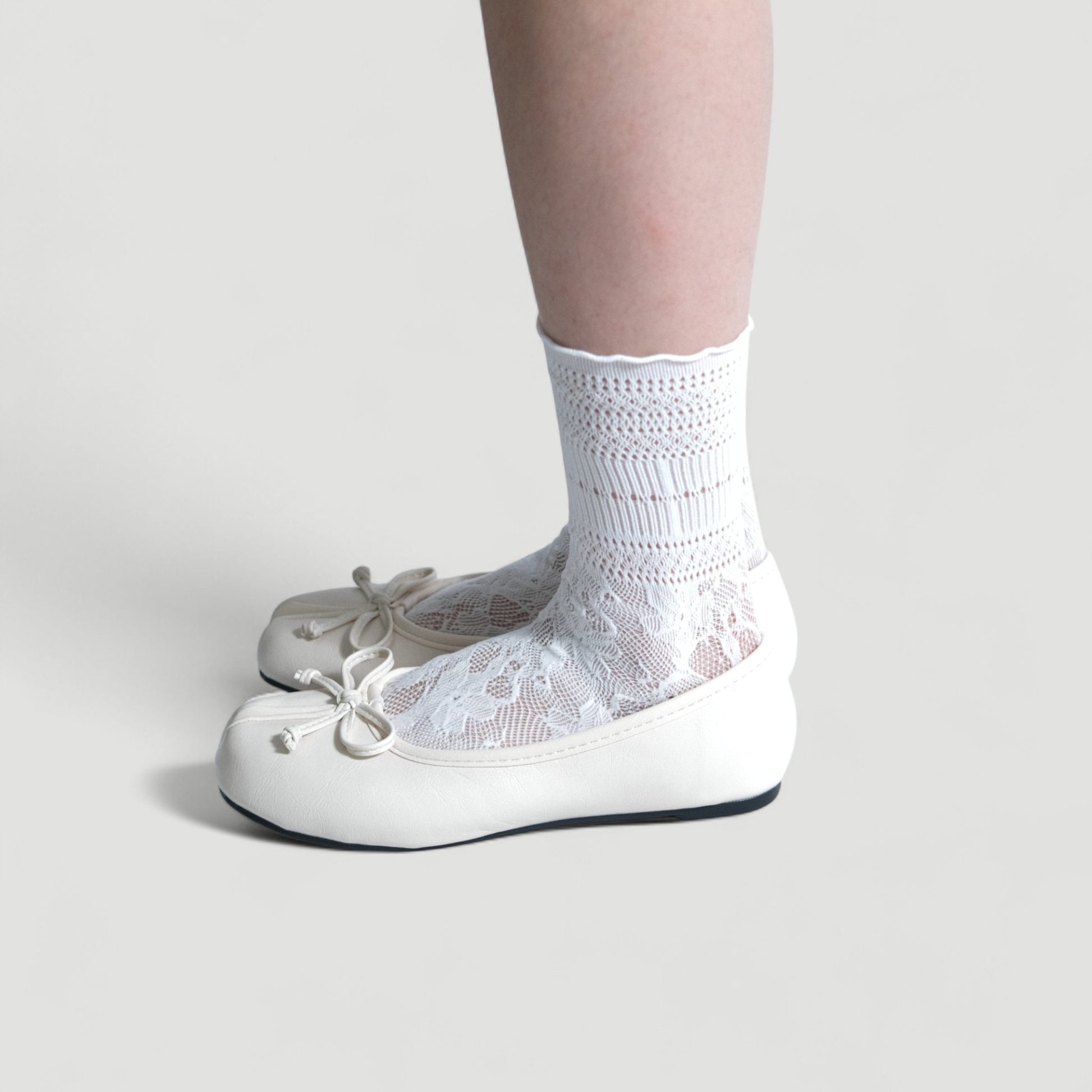 White Matte Bow Mary Jane Flats Tabi - tutufox - tabis