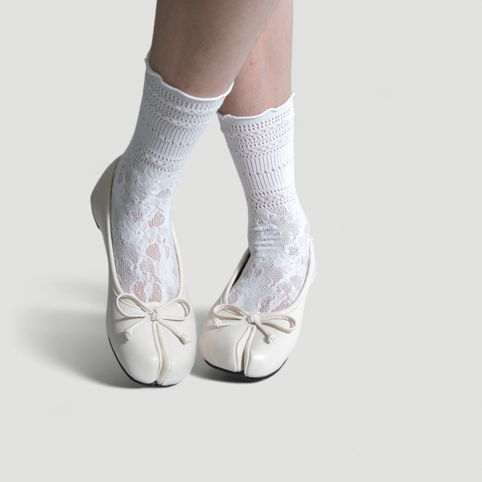 White Matte Bow Mary Jane Flats Tabi - tutufox - tabis