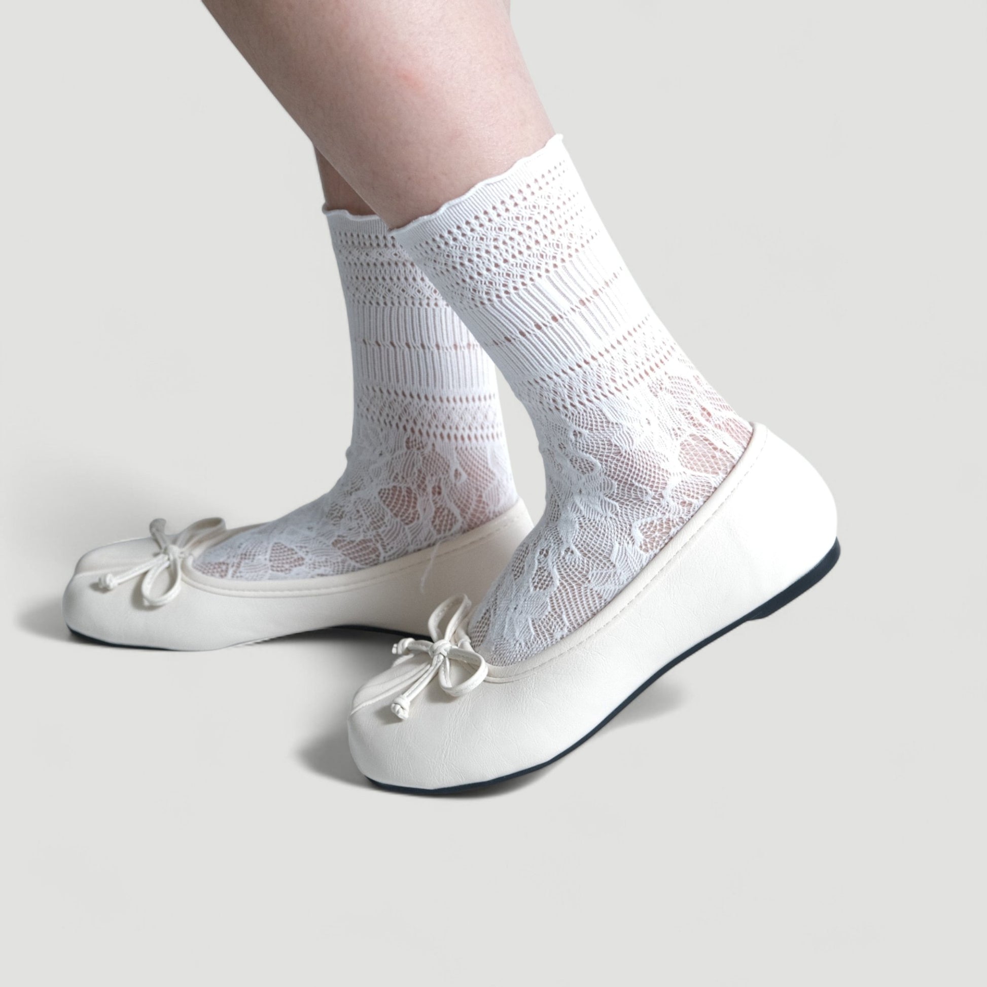 White Matte Bow Mary Jane Flats Tabi - tutufox - tabis