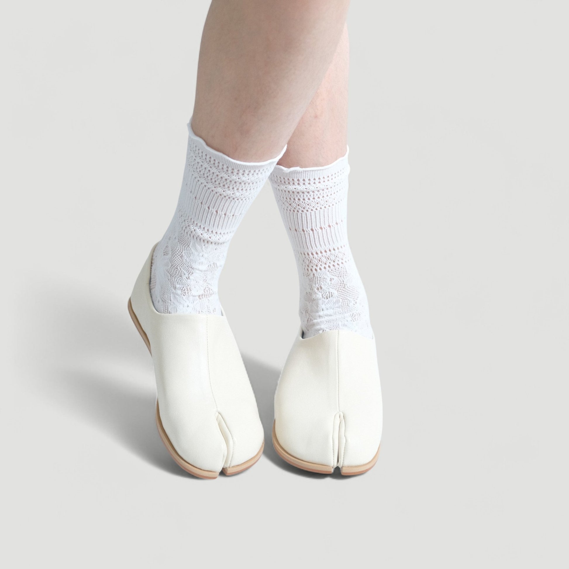 White Matte Soft Leather Round Toe Tabi - tutufox - tabis