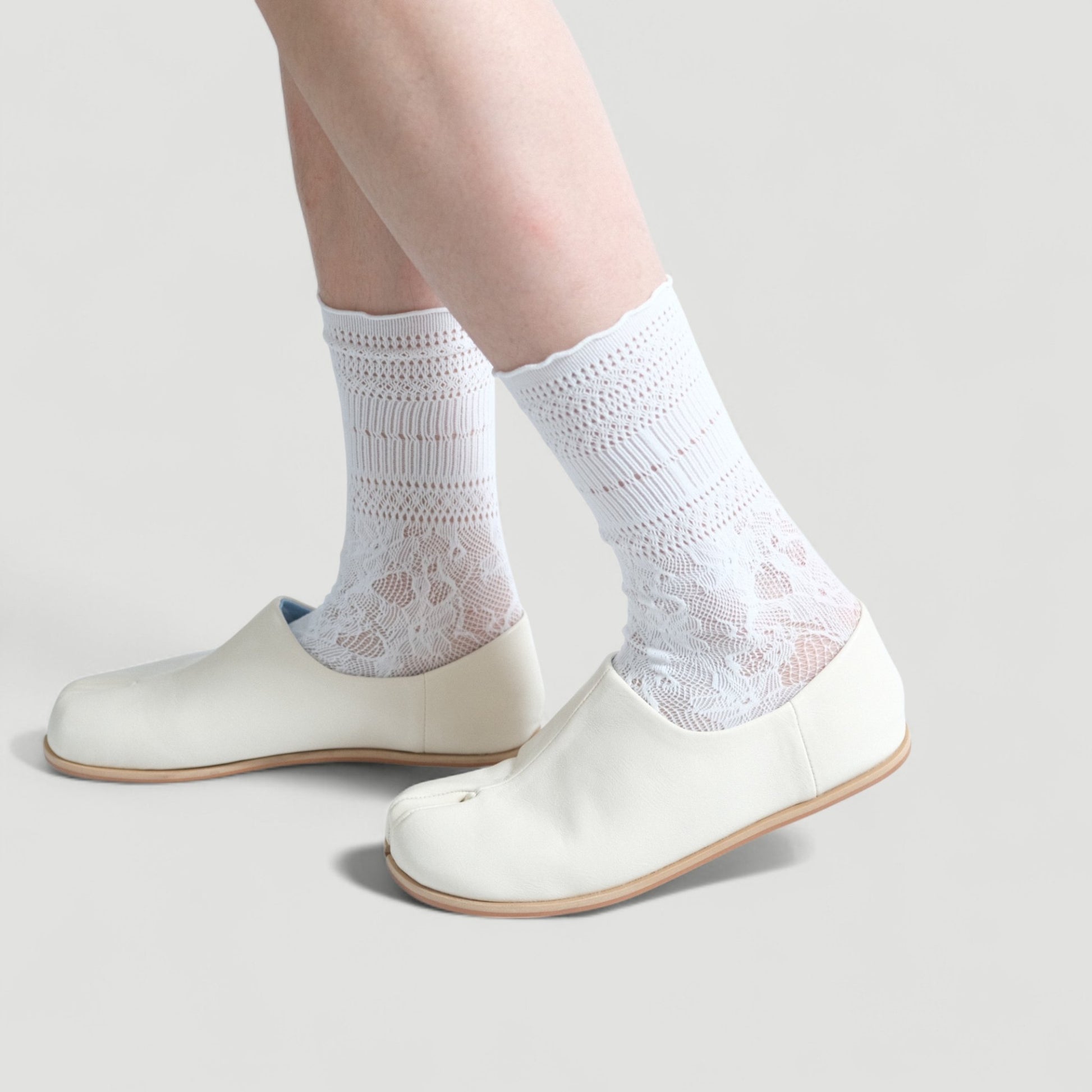 White Matte Soft Leather Round Toe Tabi - tutufox - tabis