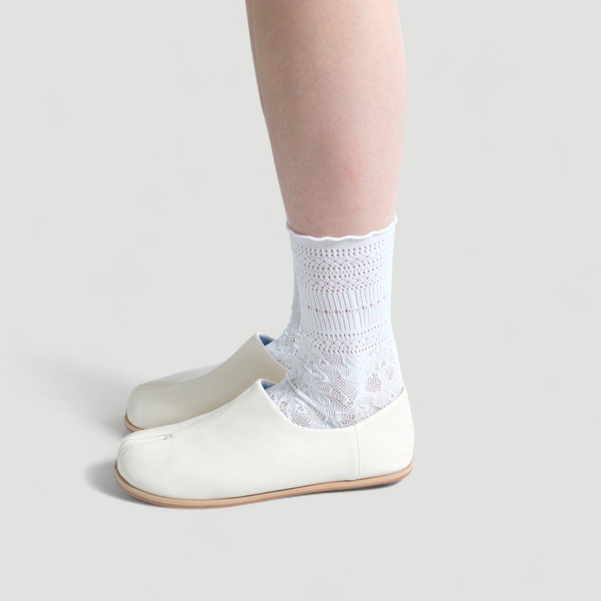 White Matte Soft Leather Round Toe Tabi - tutufox - tabis