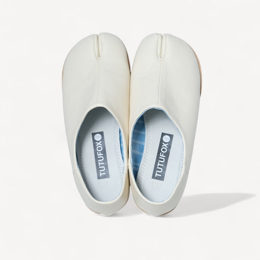 White Matte Soft Leather Round Toe Tabi - tutufox - tabis