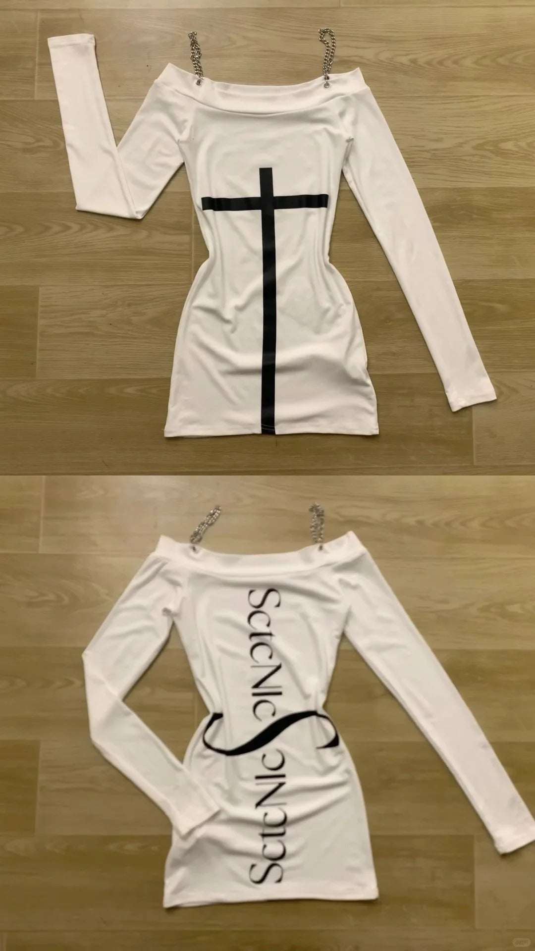 White Off - Shoulder Dress and Brown Fur Coat Y2K Outfit - tutufox -