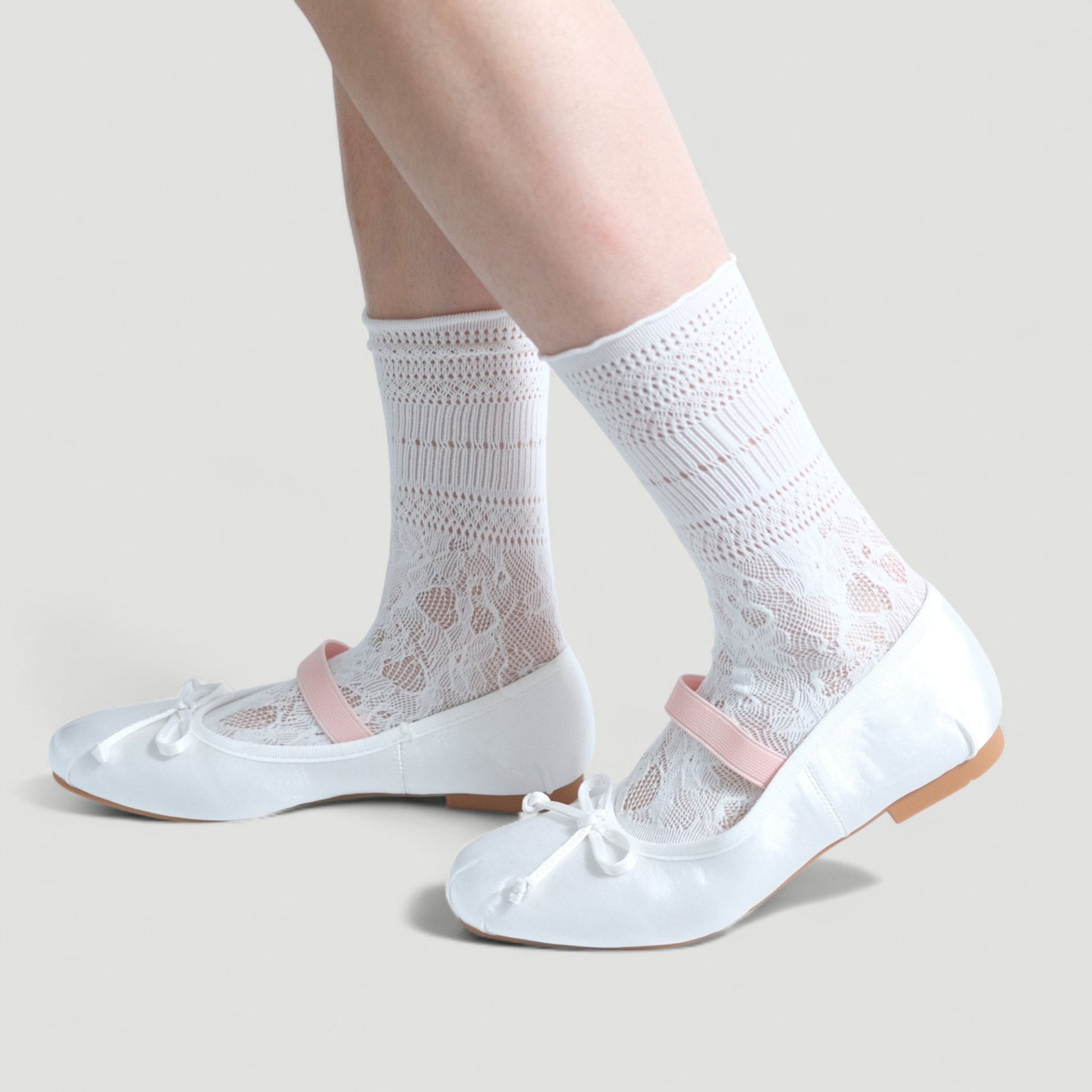 White Satin Ballet Bow Elastic Strap Flats - tutufox - shoes