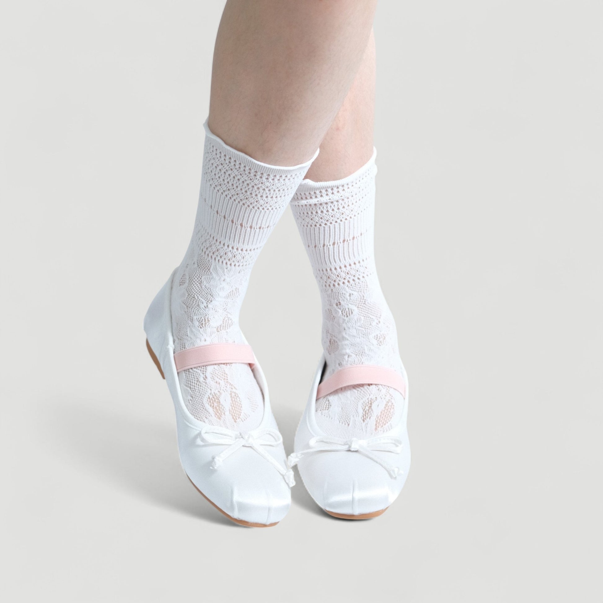 White Satin Ballet Bow Elastic Strap Flats - tutufox - shoes