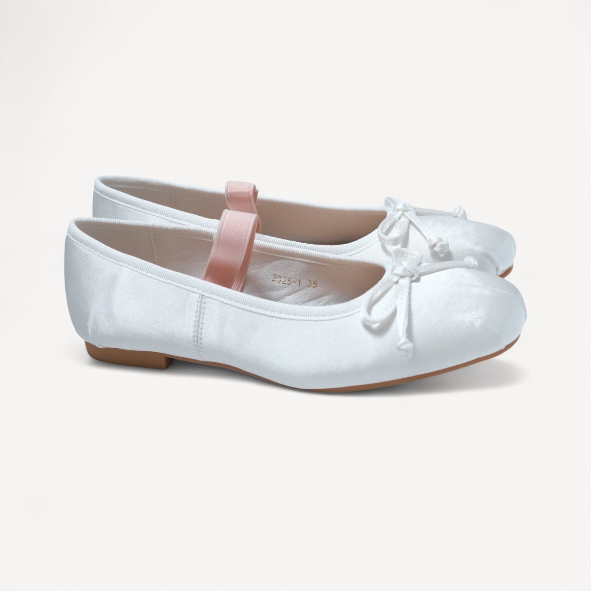 White Satin Ballet Bow Elastic Strap Flats - tutufox - shoes