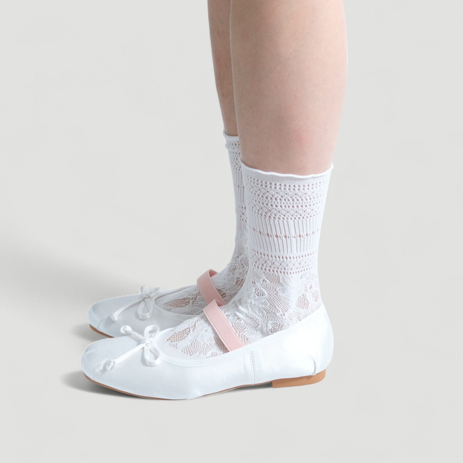 White Satin Ballet Bow Elastic Strap Flats - tutufox - shoes