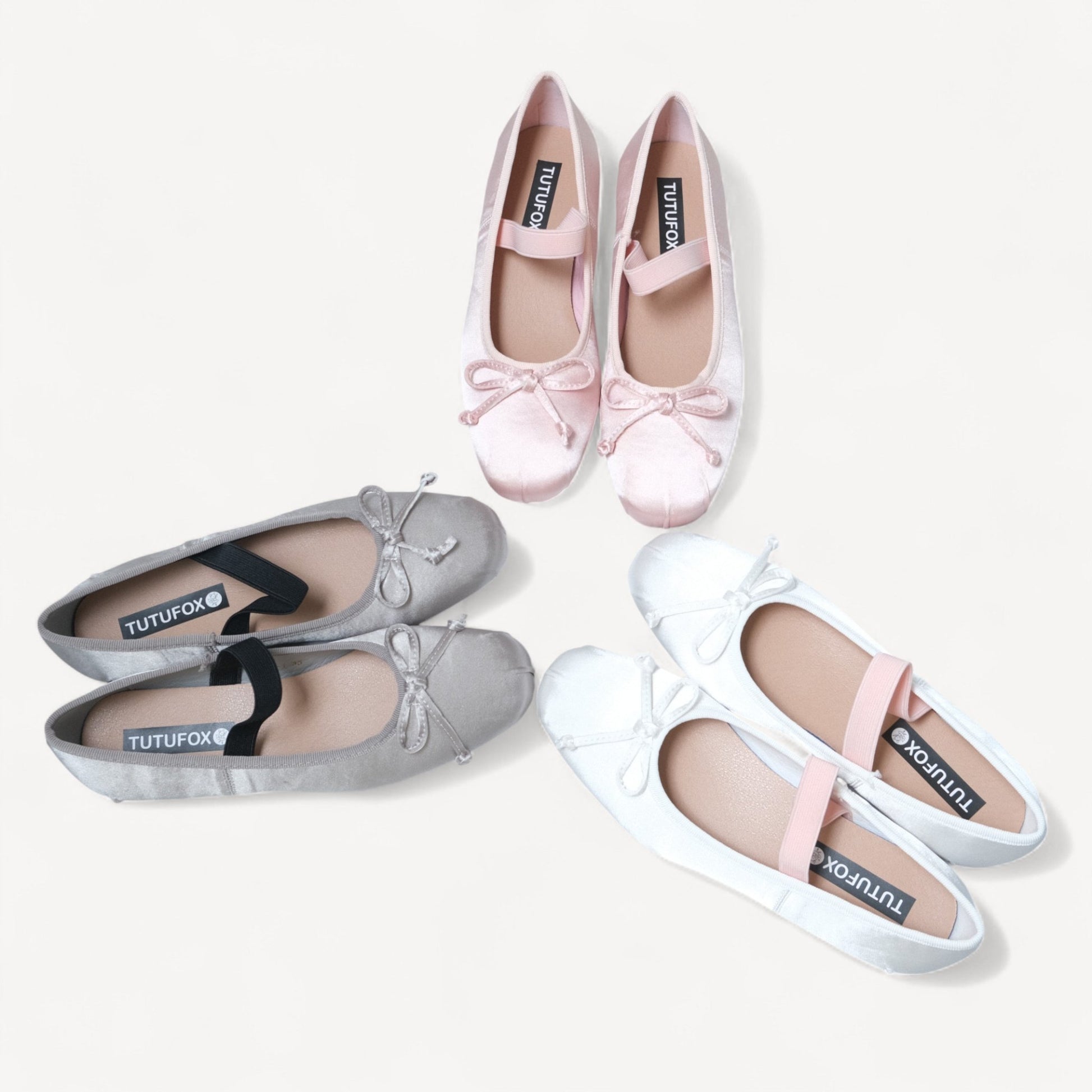 White Satin Ballet Bow Elastic Strap Flats - tutufox - shoes
