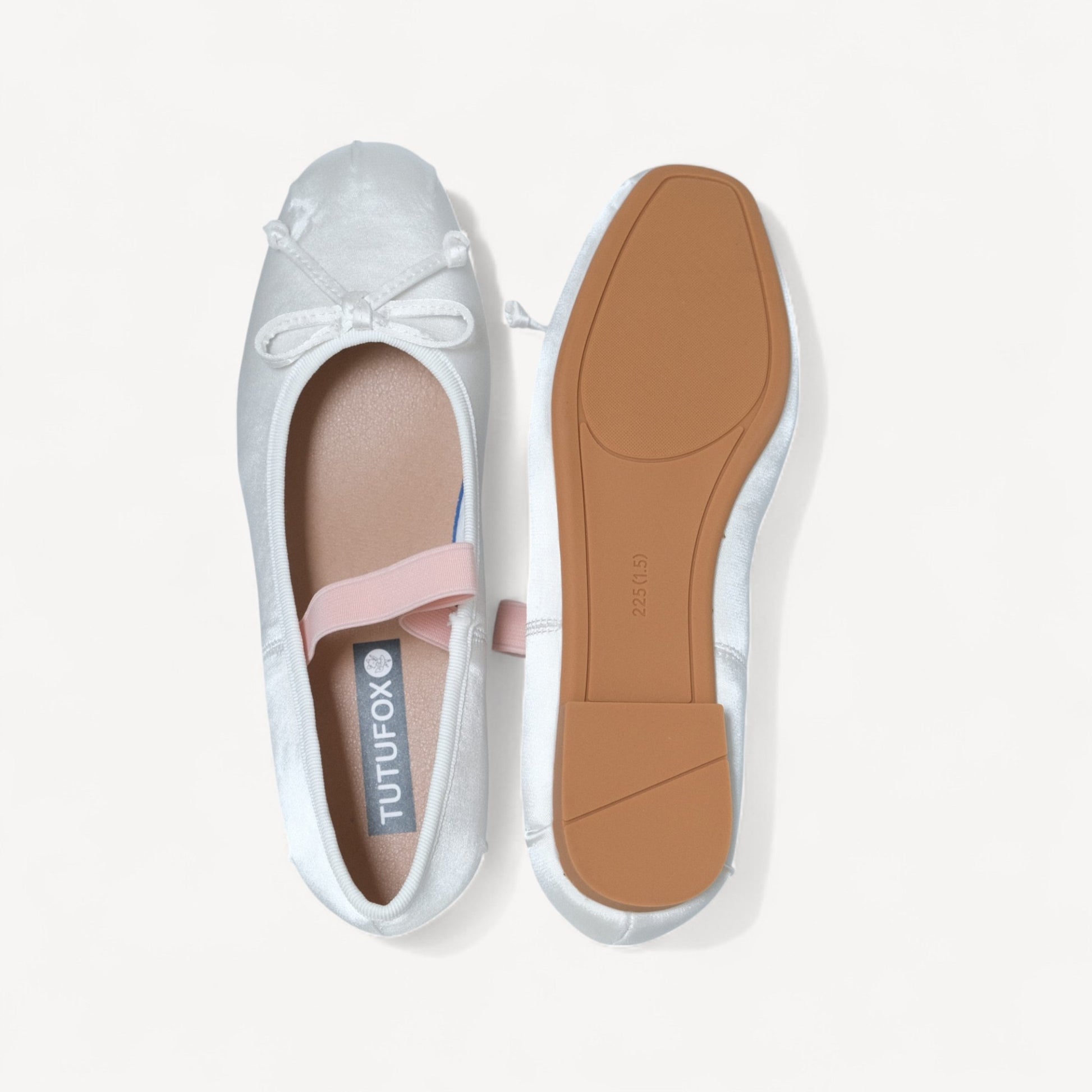 White Satin Ballet Bow Elastic Strap Flats - tutufox - shoes