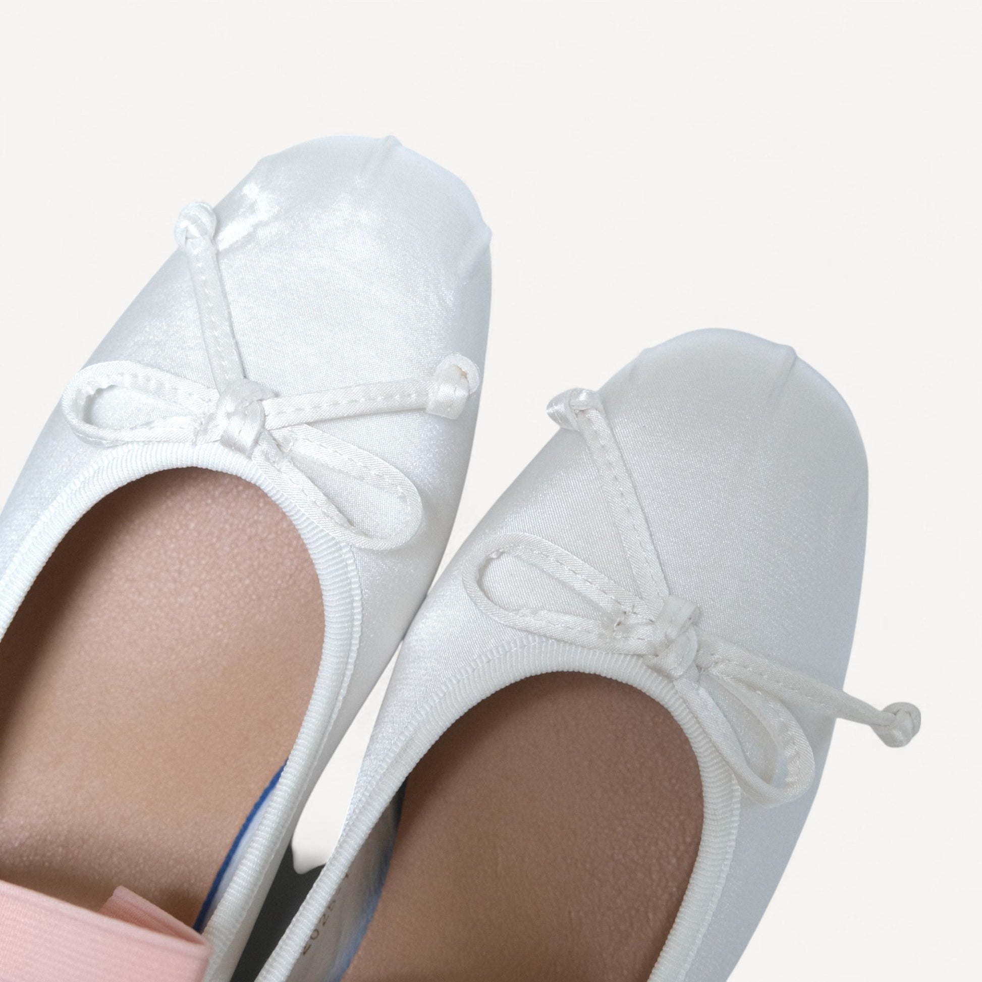 White Satin Ballet Bow Elastic Strap Flats - tutufox - shoes