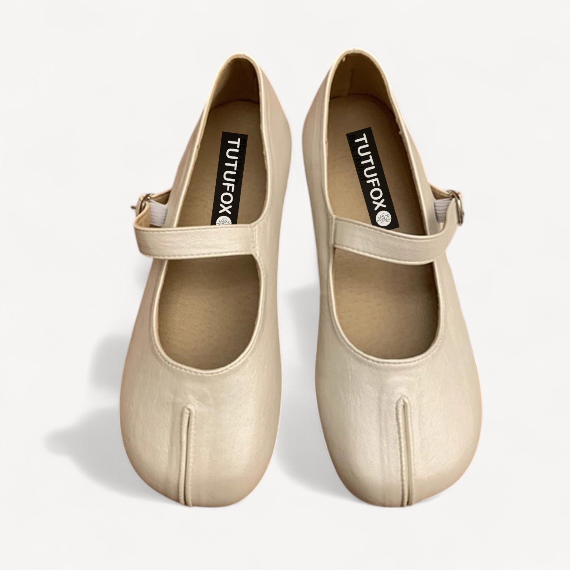 White Soft Leather Mary Jane Flat Fake Split - Toe Tabi - tutufox - shoes