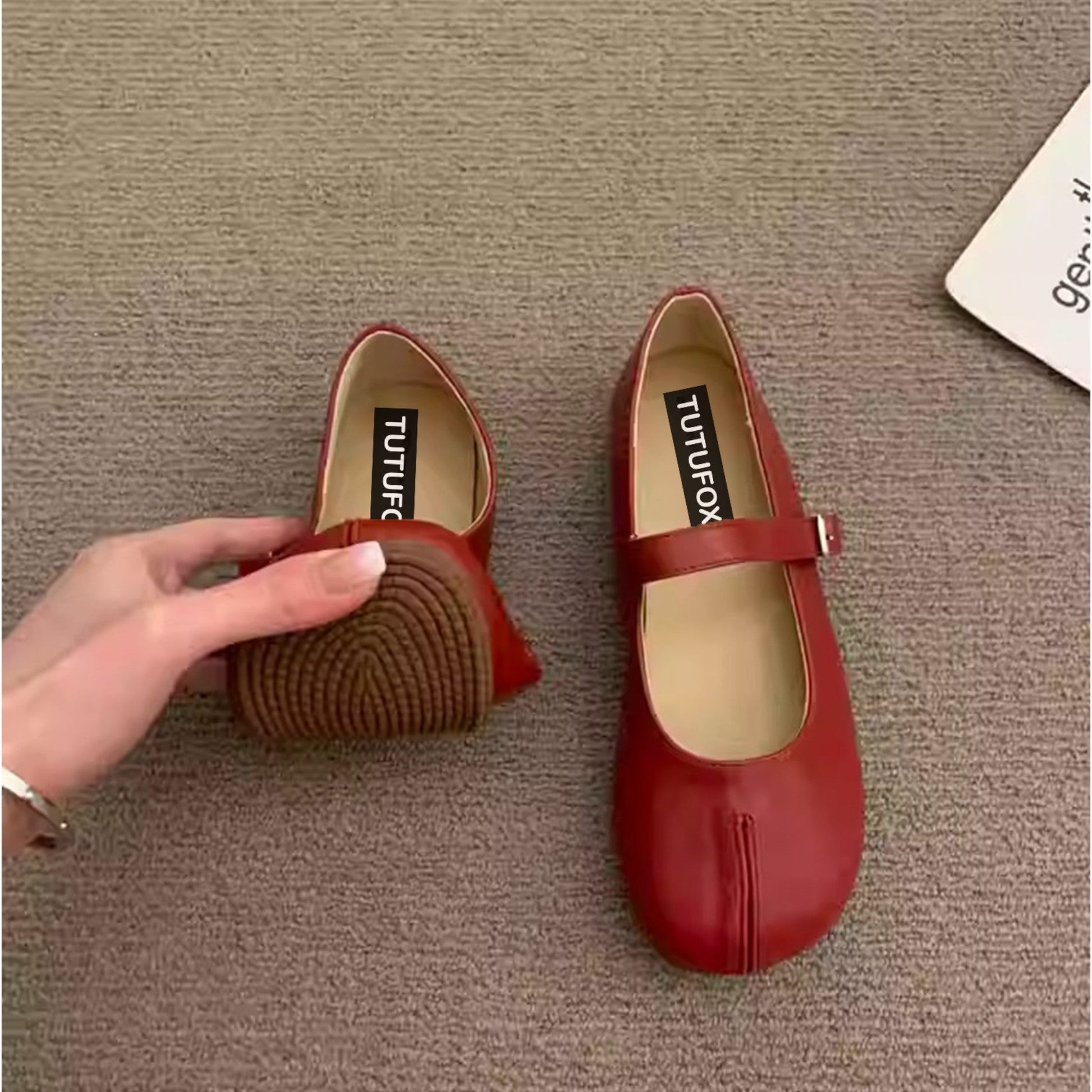 White Soft Leather Mary Jane Flat Fake Split - Toe Tabi - tutufox - shoes