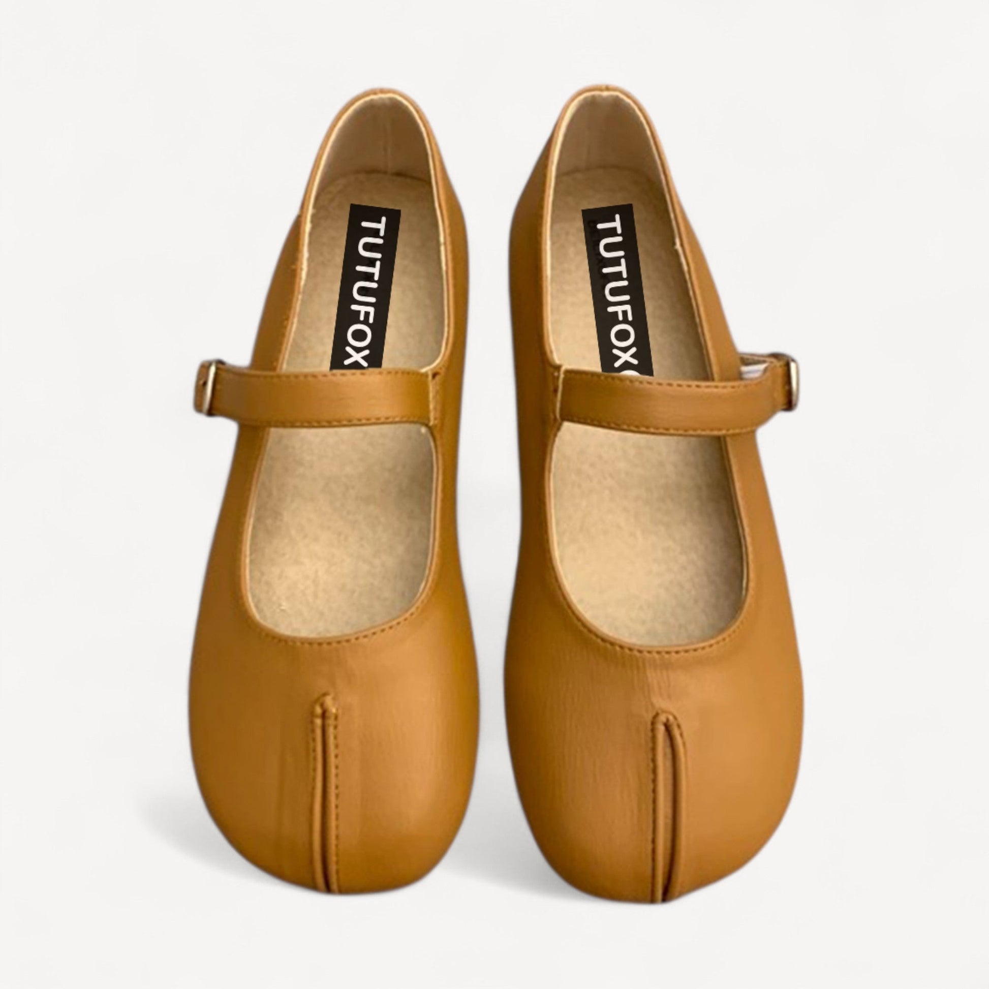 White Soft Leather Mary Jane Flat Fake Split - Toe Tabi - tutufox - shoes
