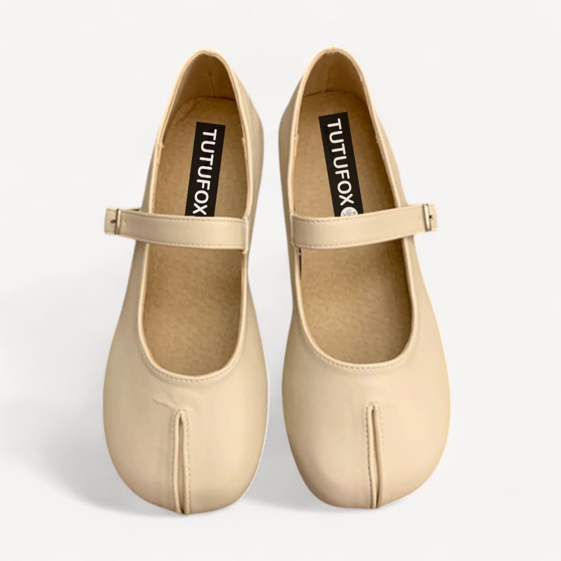 White Soft Leather Mary Jane Flat Fake Split - Toe Tabi - tutufox - shoes
