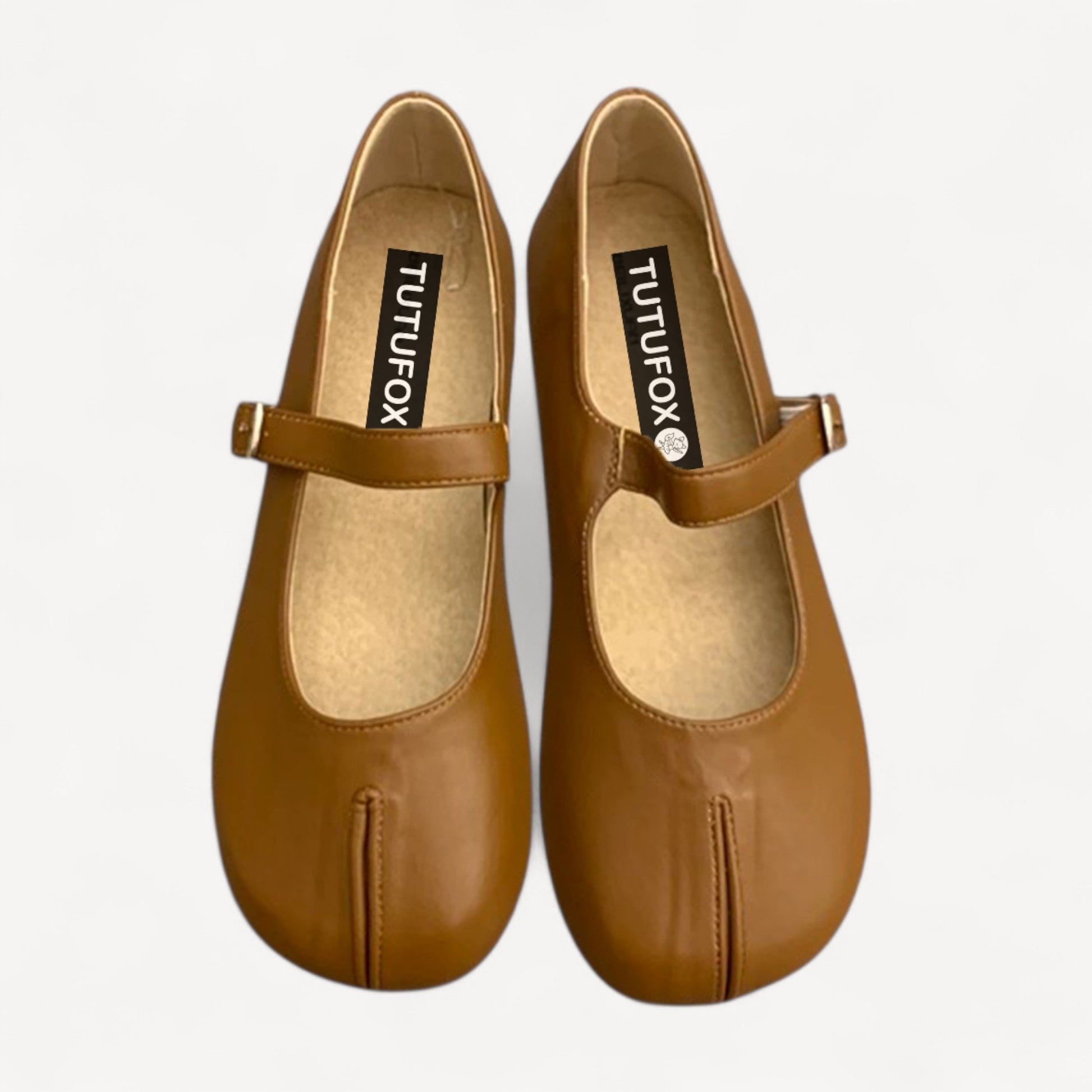 White Soft Leather Mary Jane Flat Fake Split - Toe Tabi - tutufox - shoes