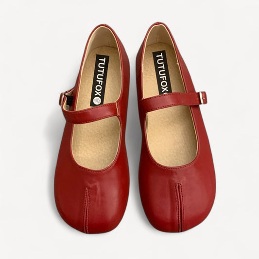 White Soft Leather Mary Jane Flat Fake Split - Toe Tabi - tutufox - shoes