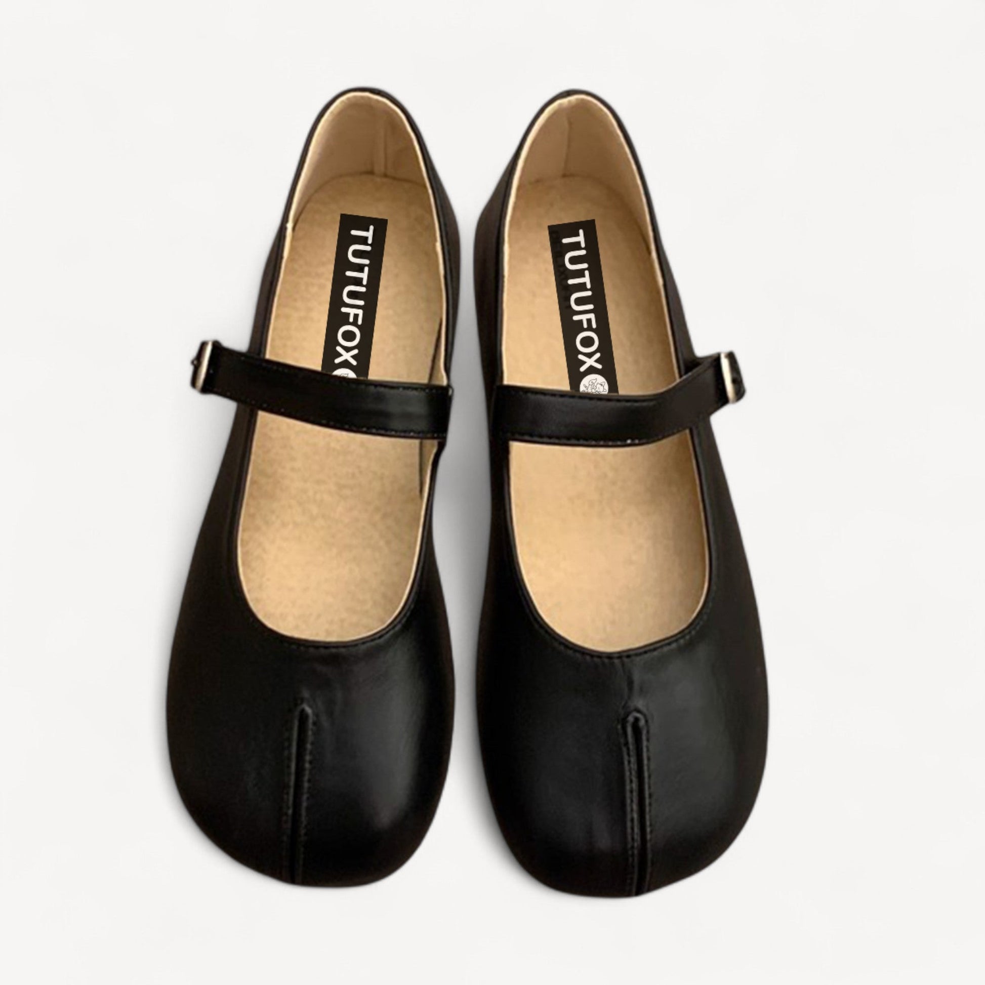 White Soft Leather Mary Jane Flat Fake Split - Toe Tabi - tutufox - shoes