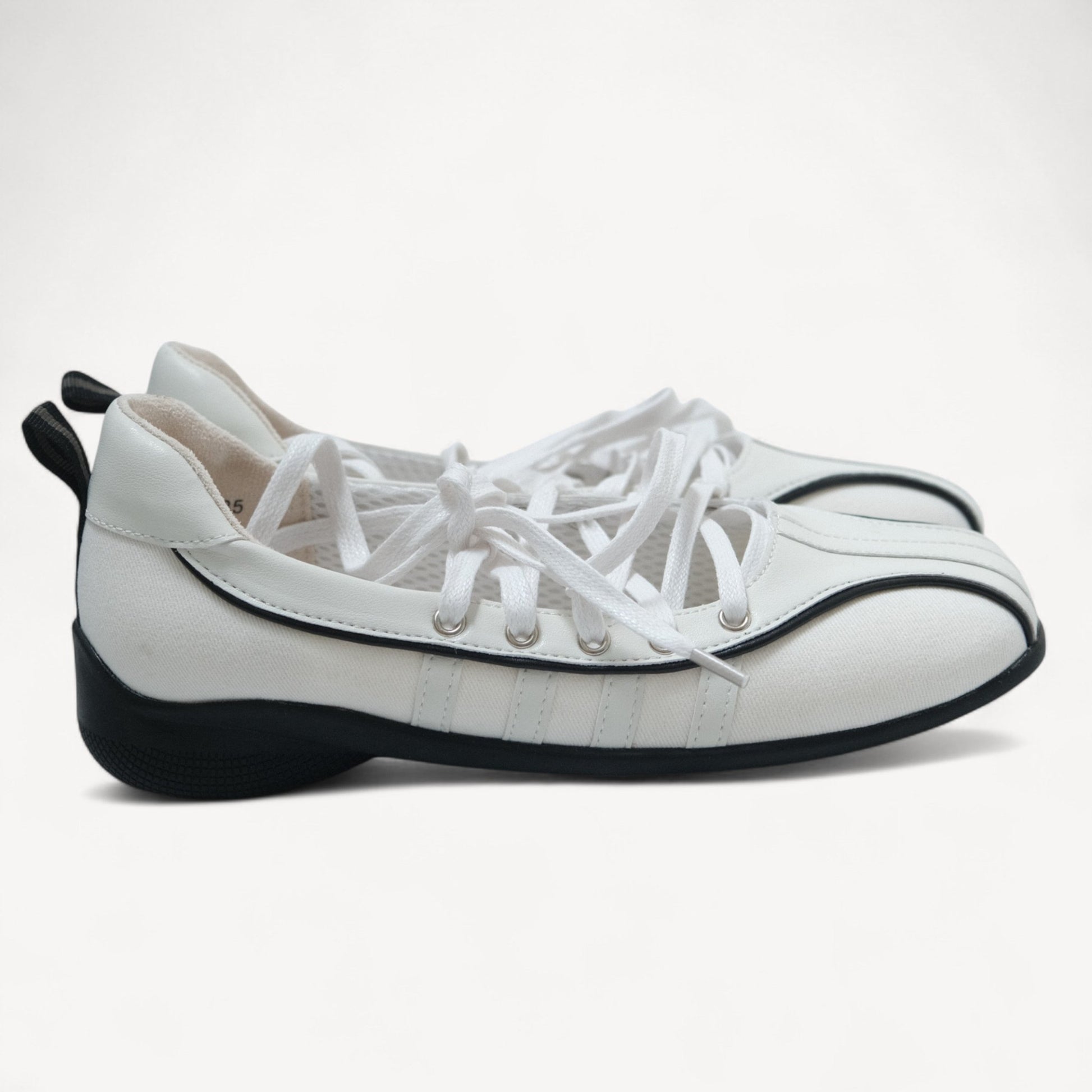 White Soft Leather Square Toe Balletsneaker Flats - tutufox - shoes