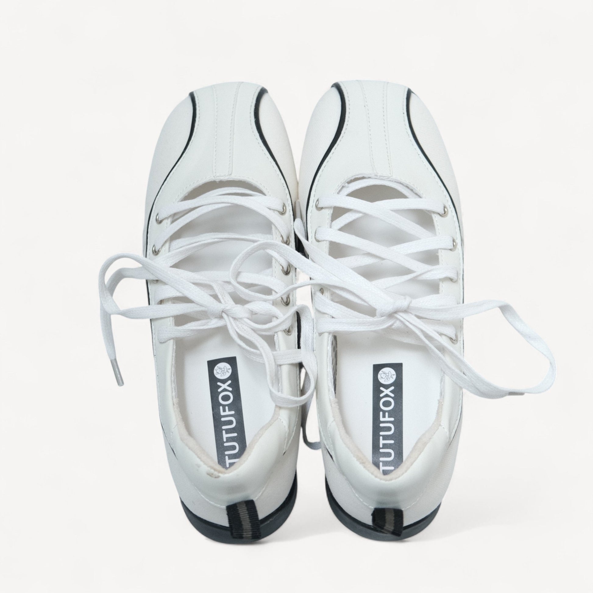 White Soft Leather Square Toe Balletsneaker Flats - tutufox - shoes