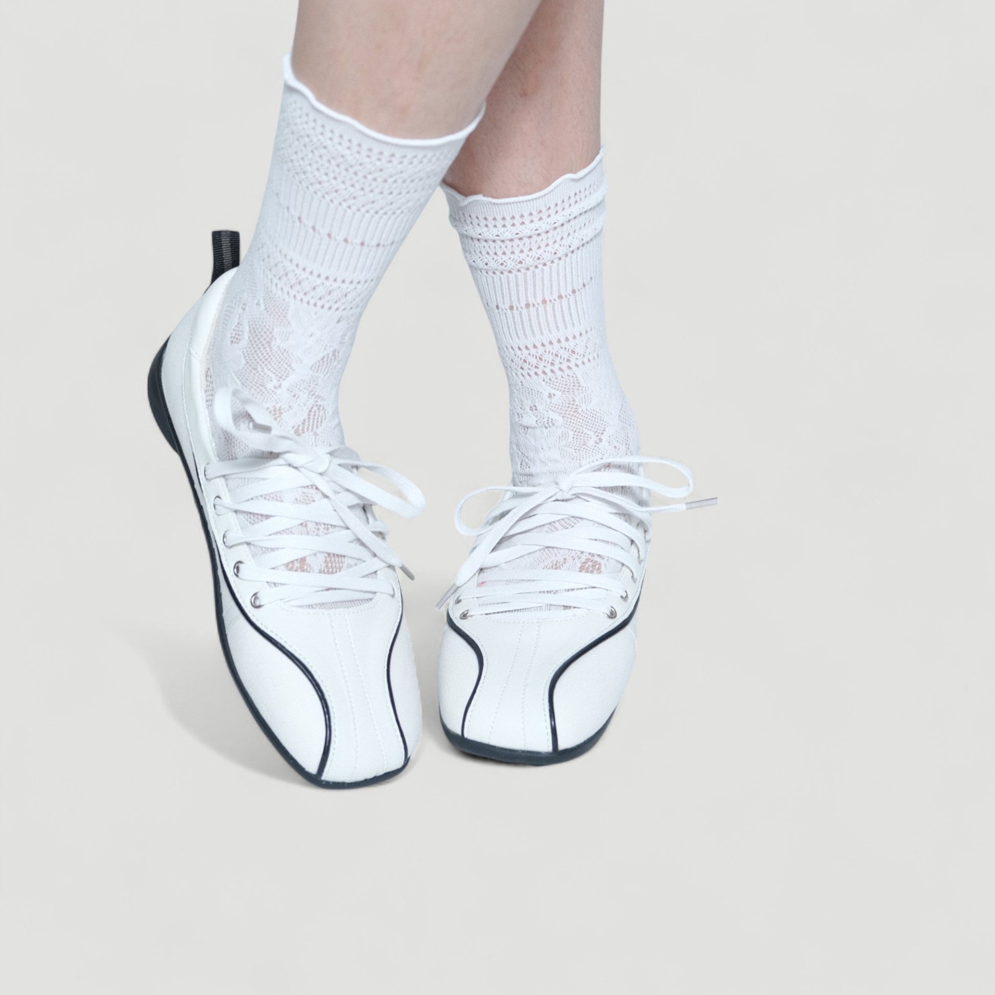 White Soft Leather Square Toe Balletsneaker Flats - tutufox - shoes