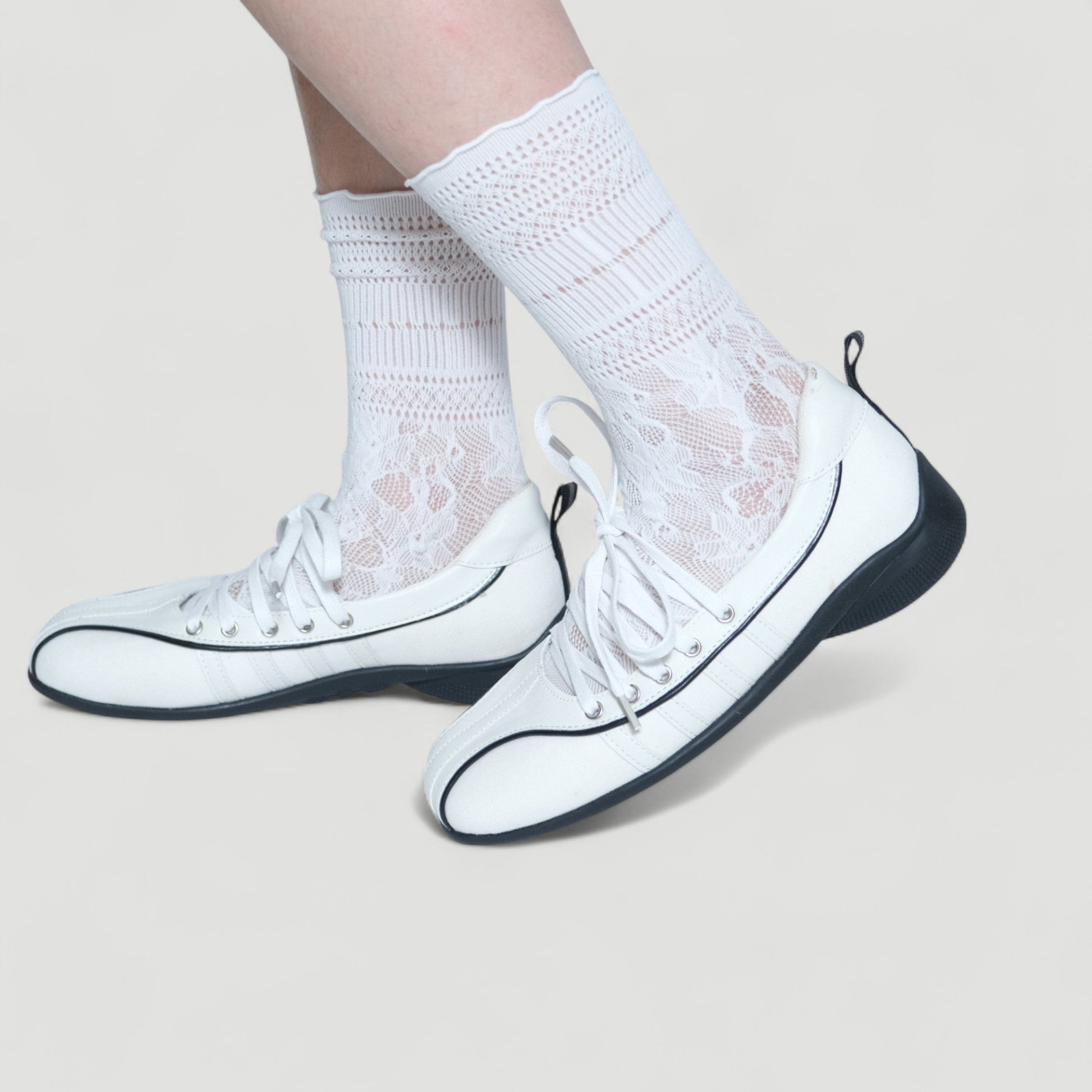 White Soft Leather Square Toe Balletsneaker Flats - tutufox - shoes