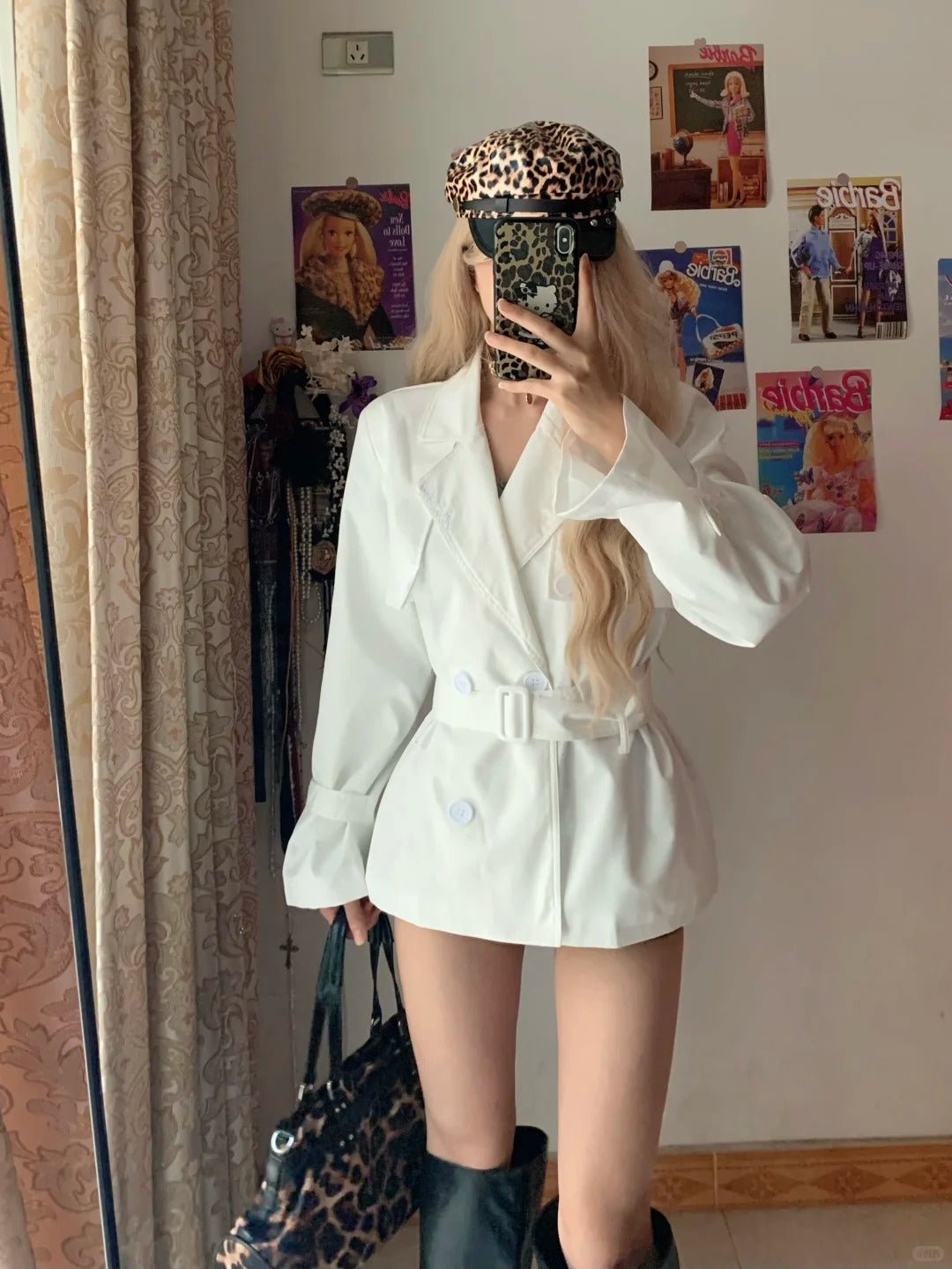 White Waist - Tie Mid - Length Blazer Dress Y2K Dress - tutufox -