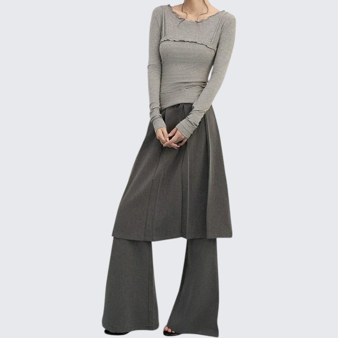 Winter French - Style Crewneck Two - In - One Fitted Long - Sleeve T-Shirt For Layering - tutufox -