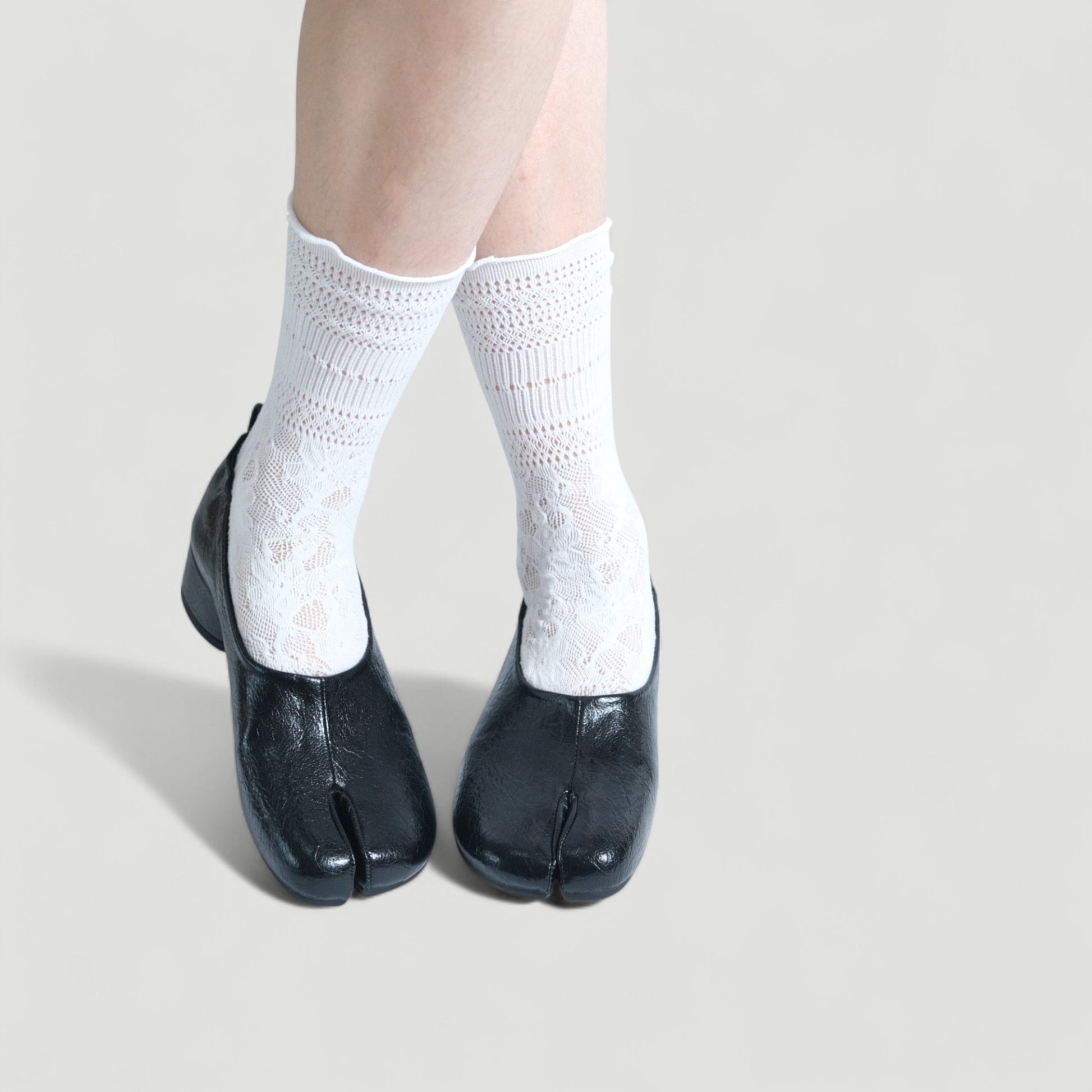 Women Black Crinkle Leather Mary Jane Tabi - tutufox - tabis