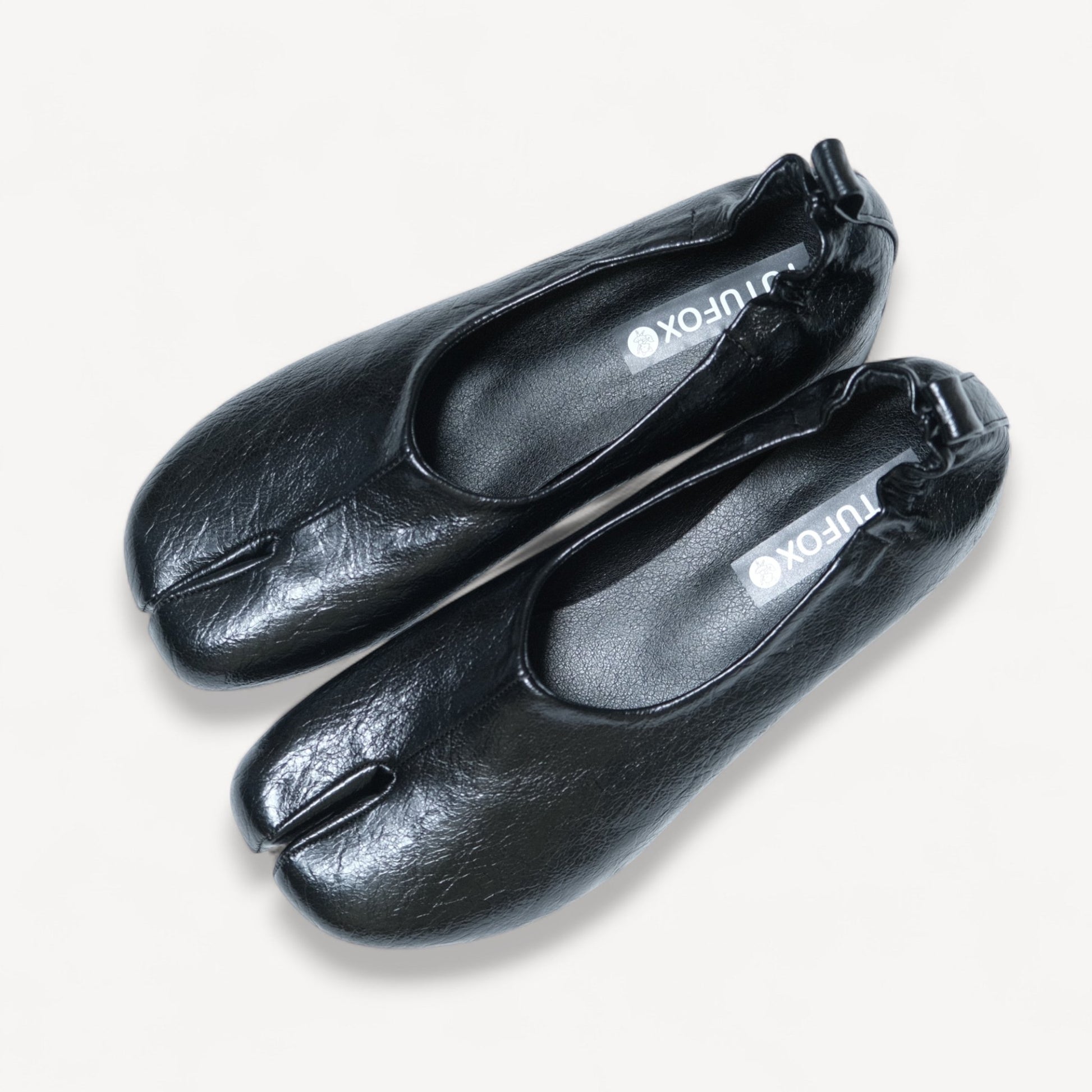 Women Black Crinkle Leather Mary Jane Tabi - tutufox - tabis