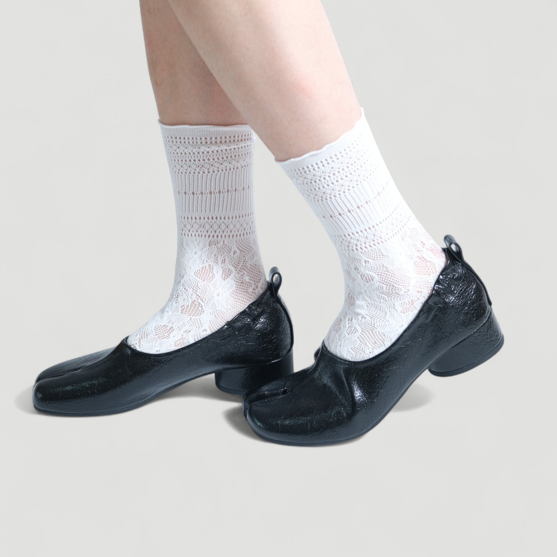 Women Black Crinkle Leather Mary Jane Tabi - tutufox - tabis