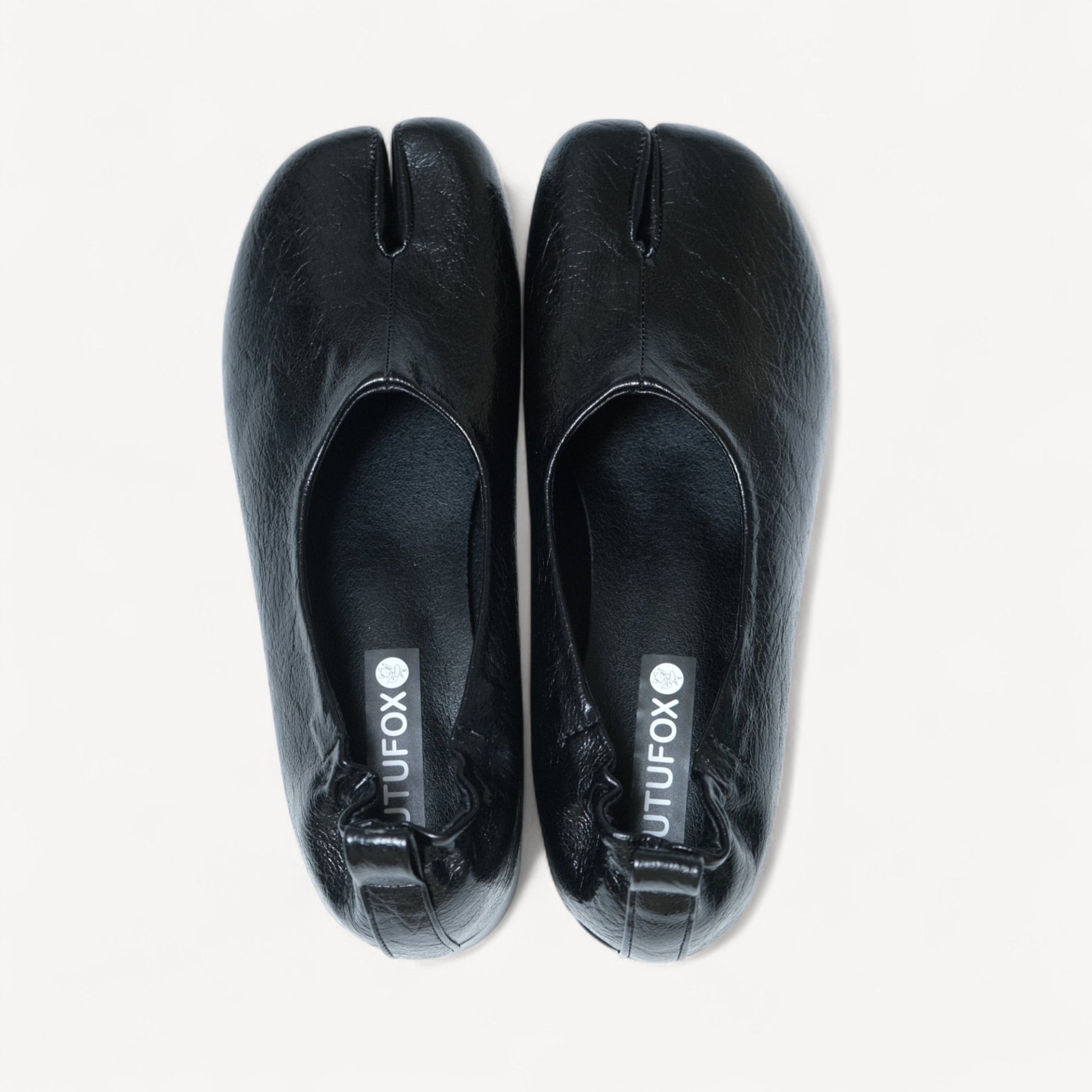 Women Black Crinkle Leather Mary Jane Tabi - tutufox - tabis