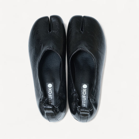 Women Black Crinkle Leather Mary Jane Tabi - tutufox - tabis