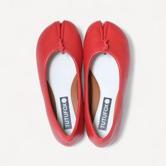 Women Red Matte Leather Split Toe Tabi - tutufox - tabis