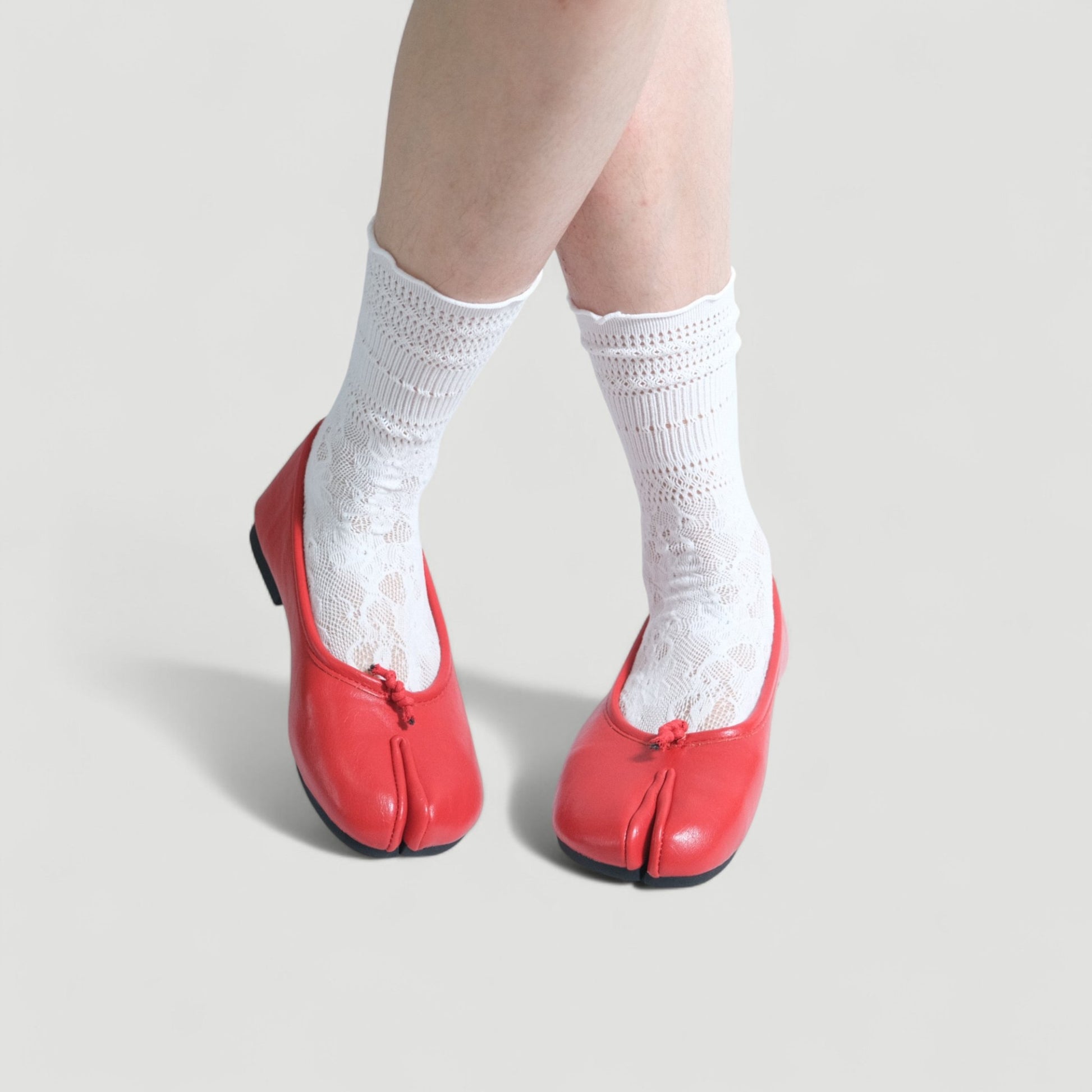 Women Red Matte Leather Split Toe Tabi - tutufox - tabis