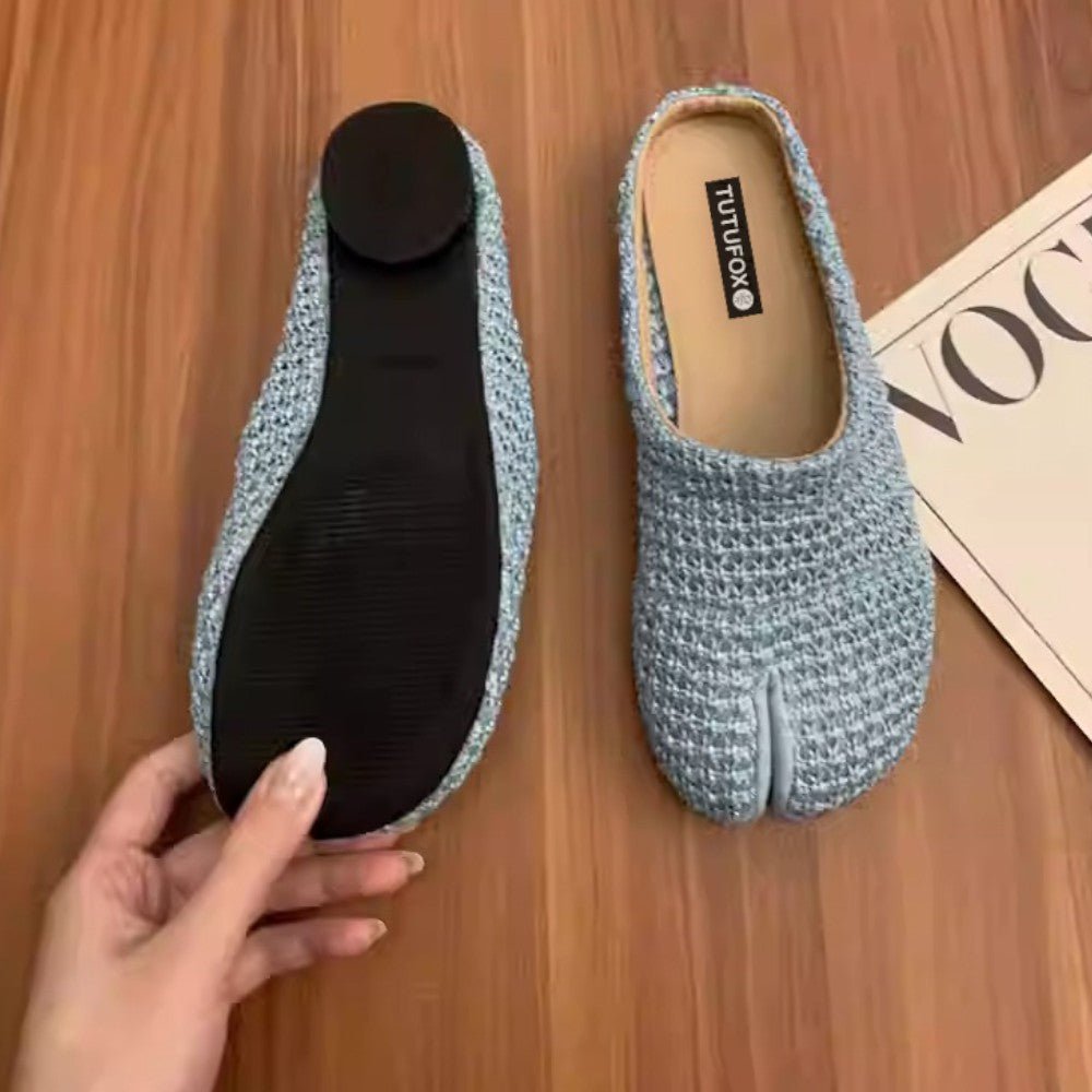 Woven Black Split Toe Women’s Slide Sandals Tabi - tutufox - tabis