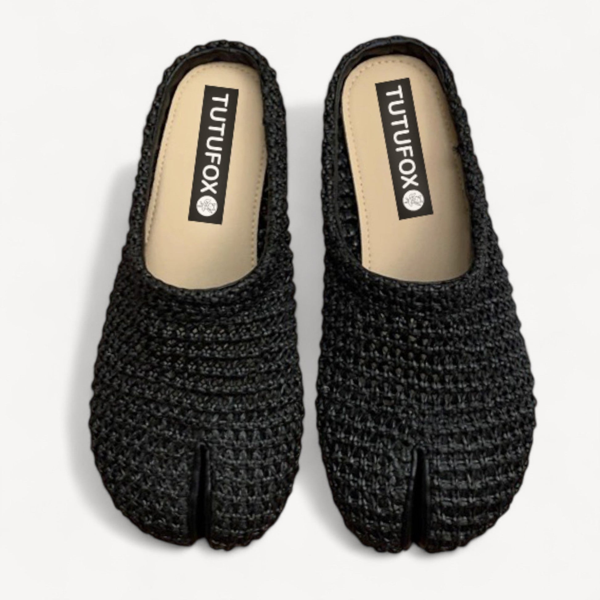 Woven Black Split Toe Women’s Slide Sandals Tabi - tutufox - tabis