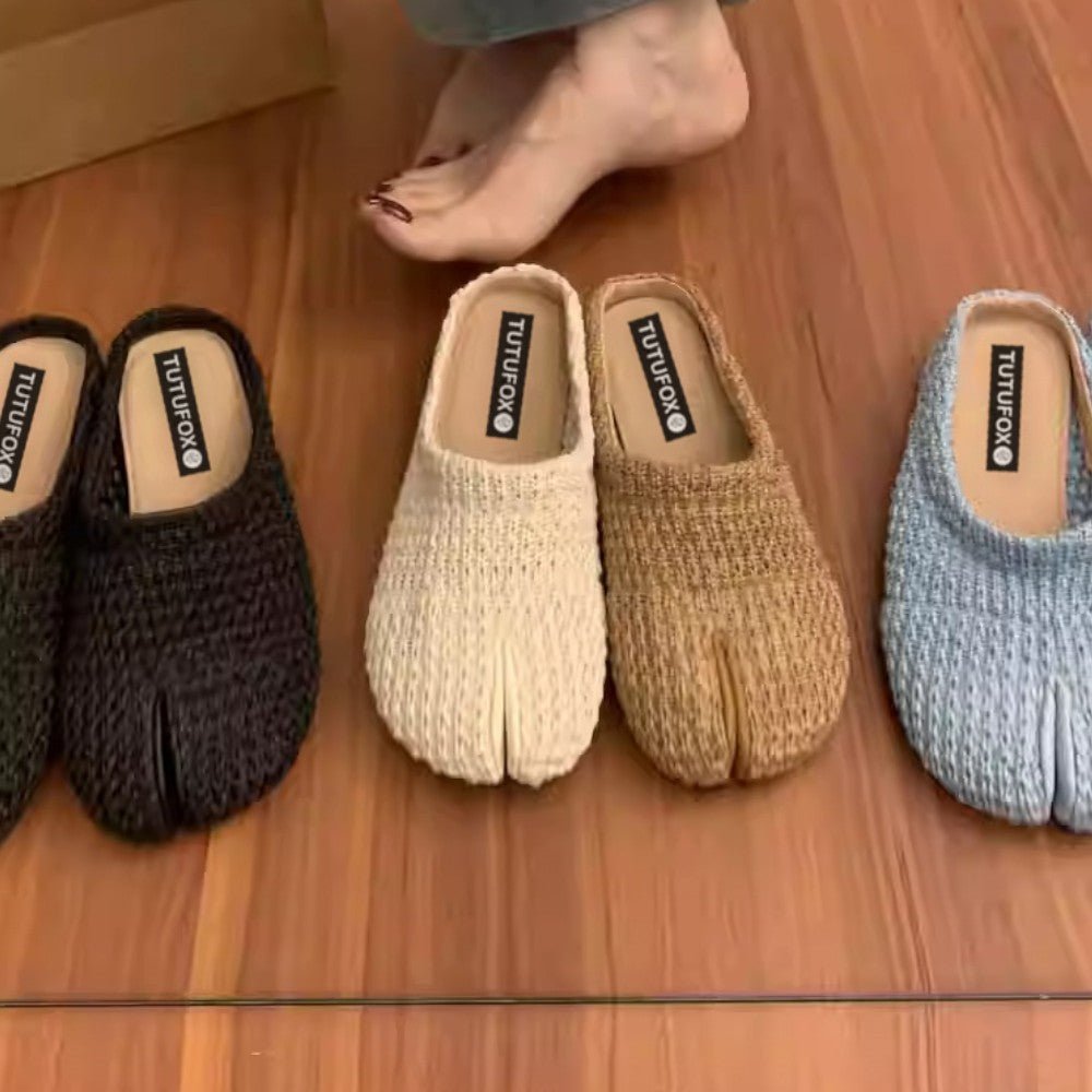 Woven Black Split Toe Women’s Slide Sandals Tabi - tutufox - tabis