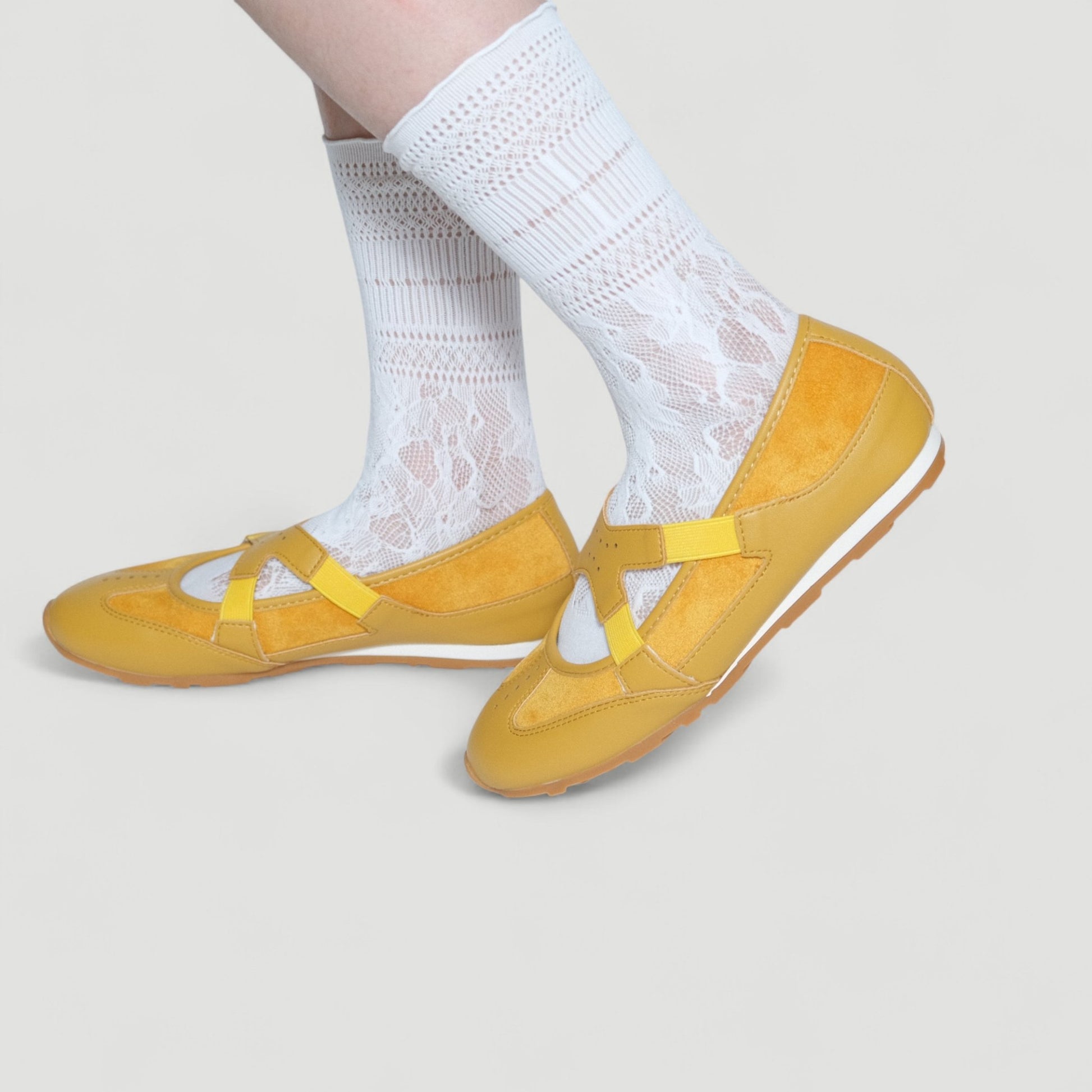Yellow Soft Leather Ballet Sneaker Flats - tutufox - shoes