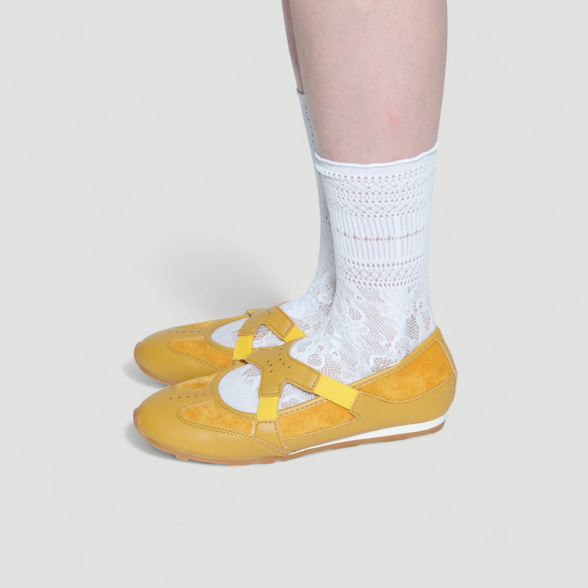 Yellow Soft Leather Ballet Sneaker Flats - tutufox - shoes
