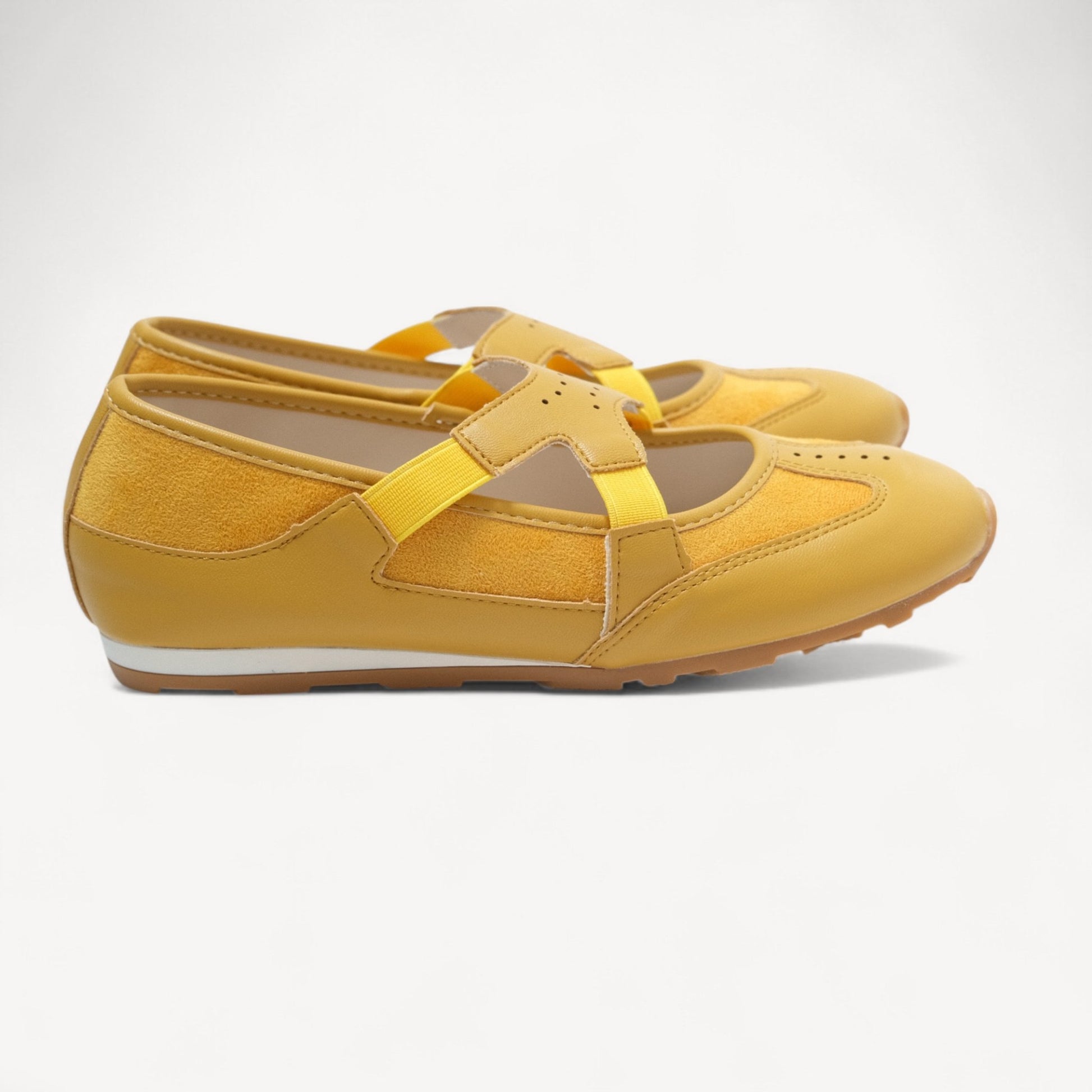 Yellow Soft Leather Ballet Sneaker Flats - tutufox - shoes