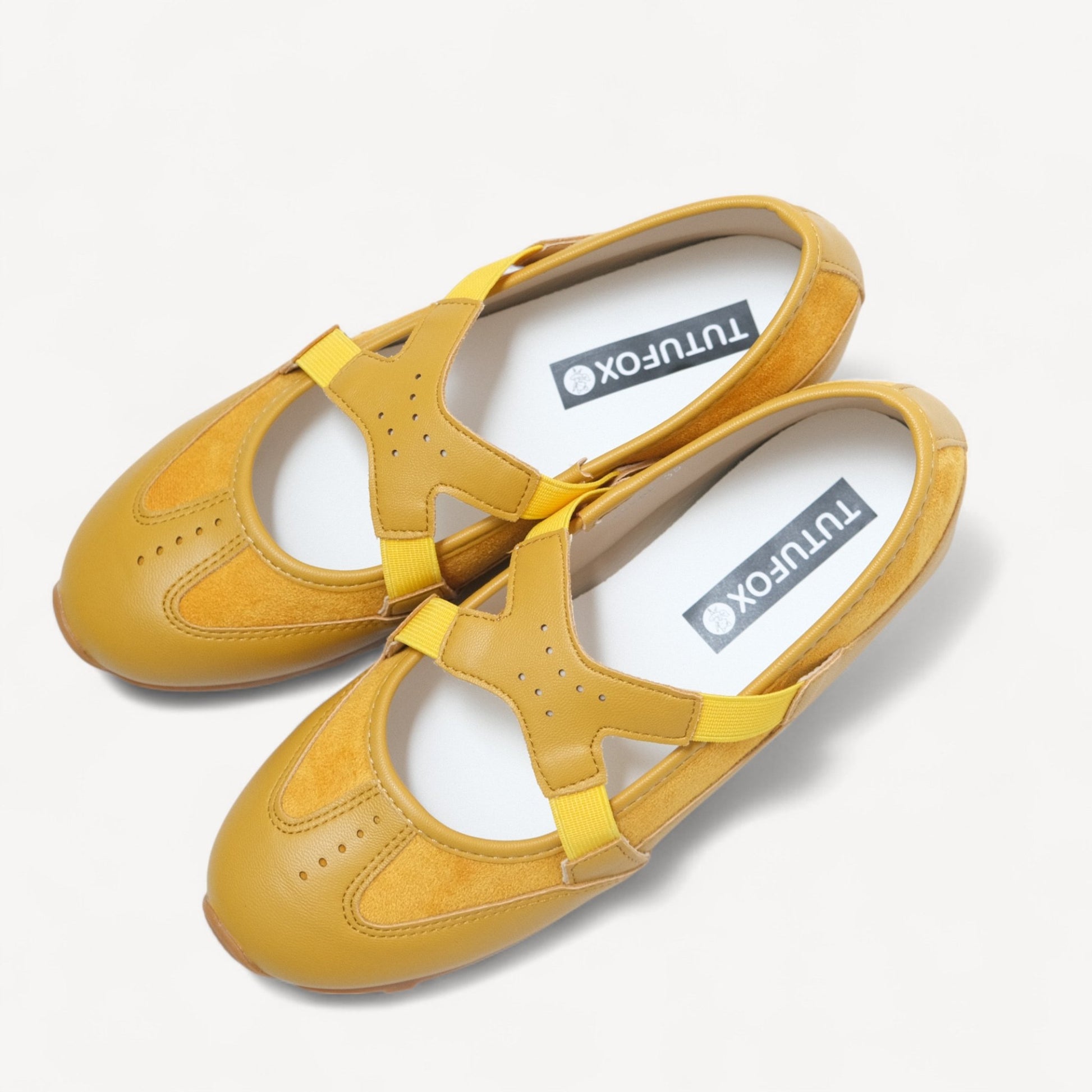 Yellow Soft Leather Ballet Sneaker Flats - tutufox - shoes