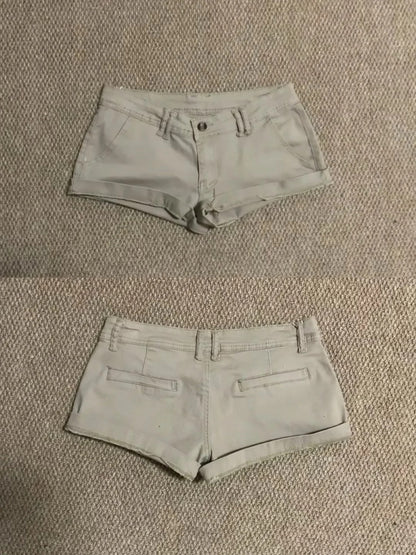 Brown Leopard Tube Top and Khaki Denim Shorts Y2K Two Pieces Sets