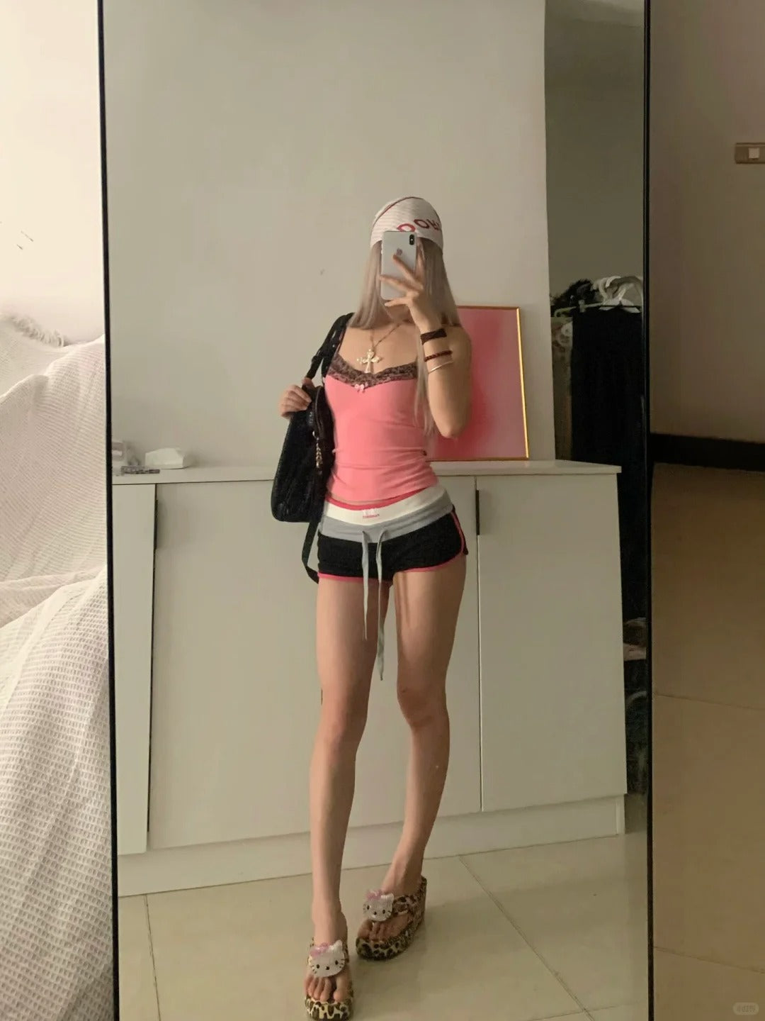 Pink Lace Cami and Black Shorts Y2K Two Pieces Sets